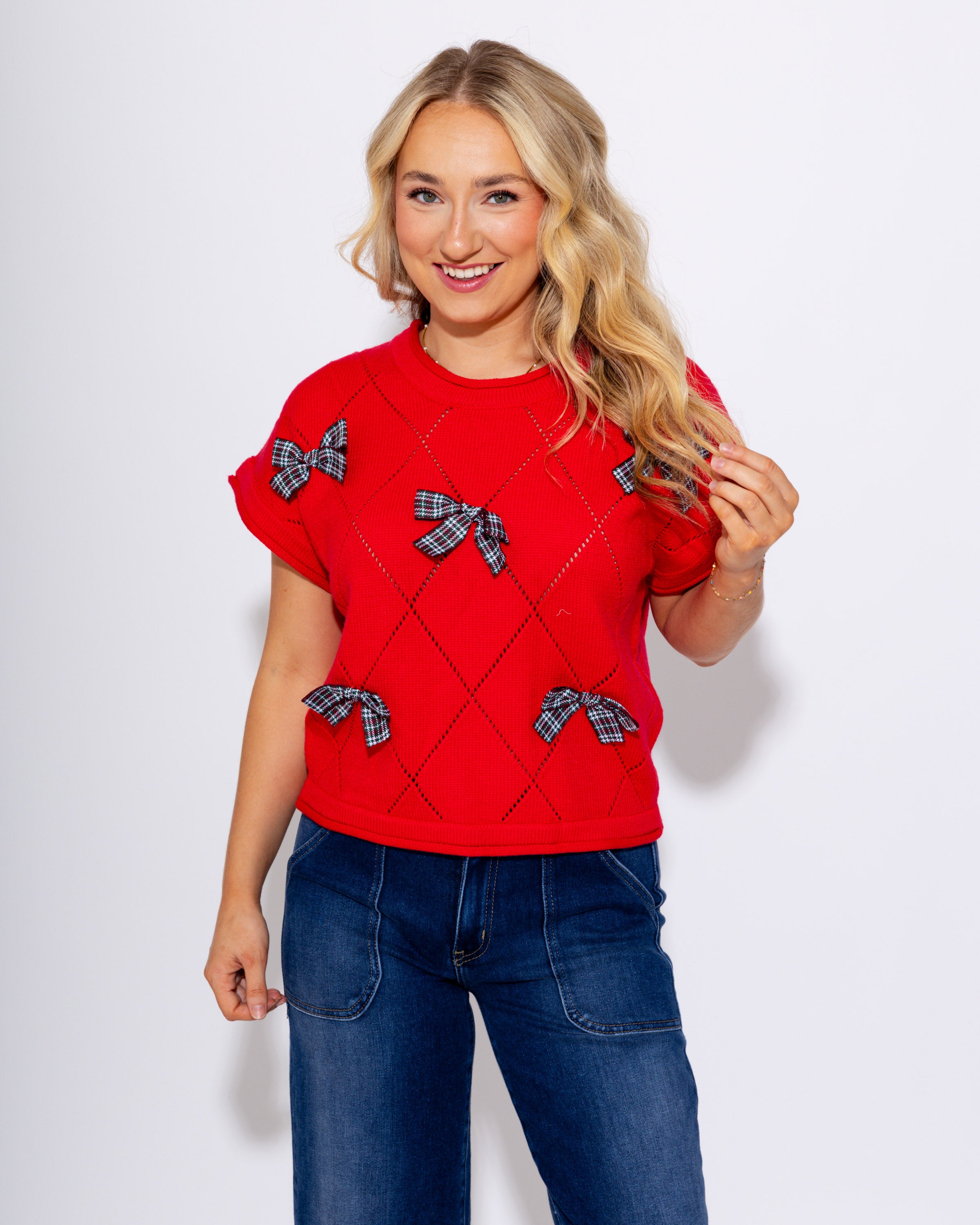 Bow Detail Checked Sweater