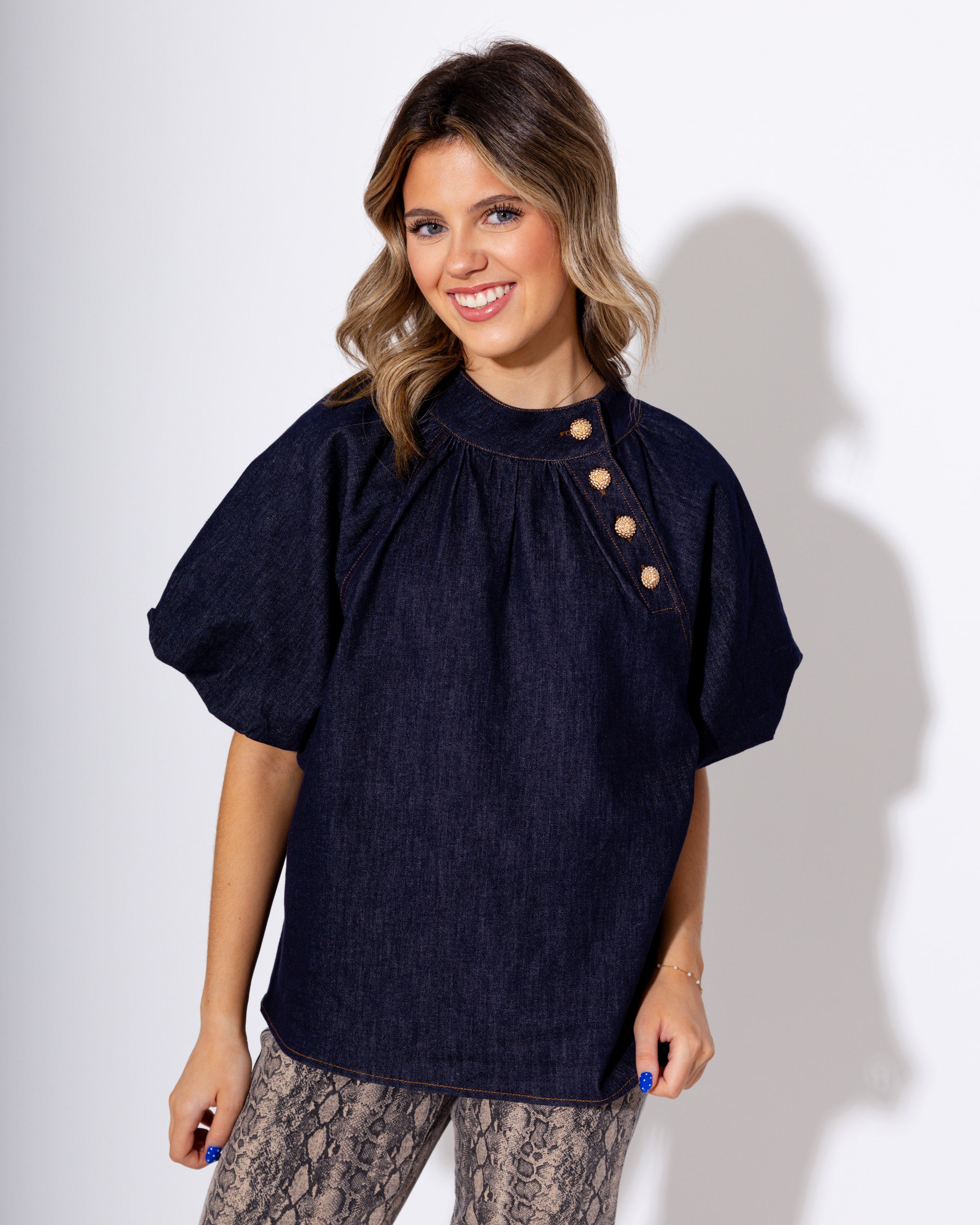 Diagonal Button Accent Top
