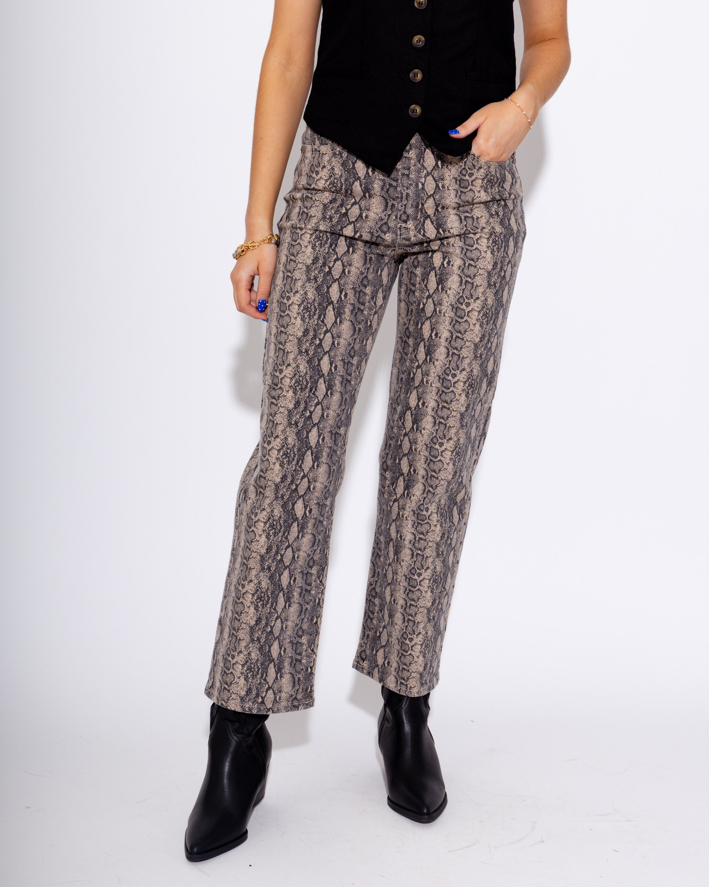 Vintage Straight Snake Print Jeans