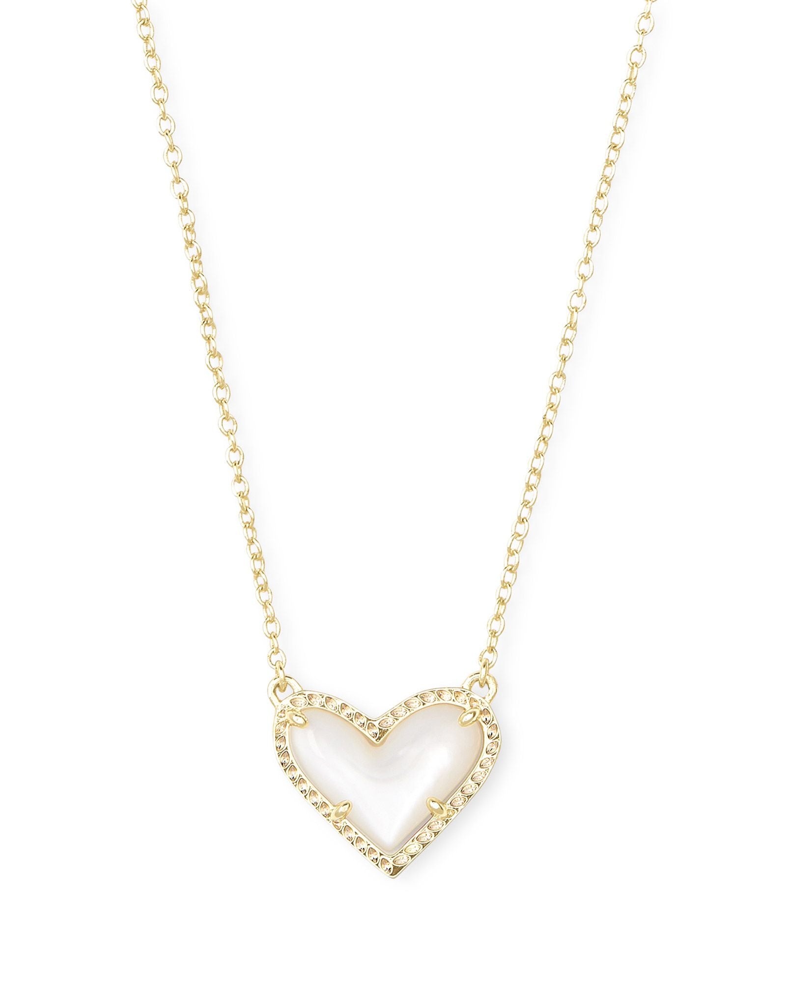 Ari Heart Gold Short Pendant in Ivory MOP