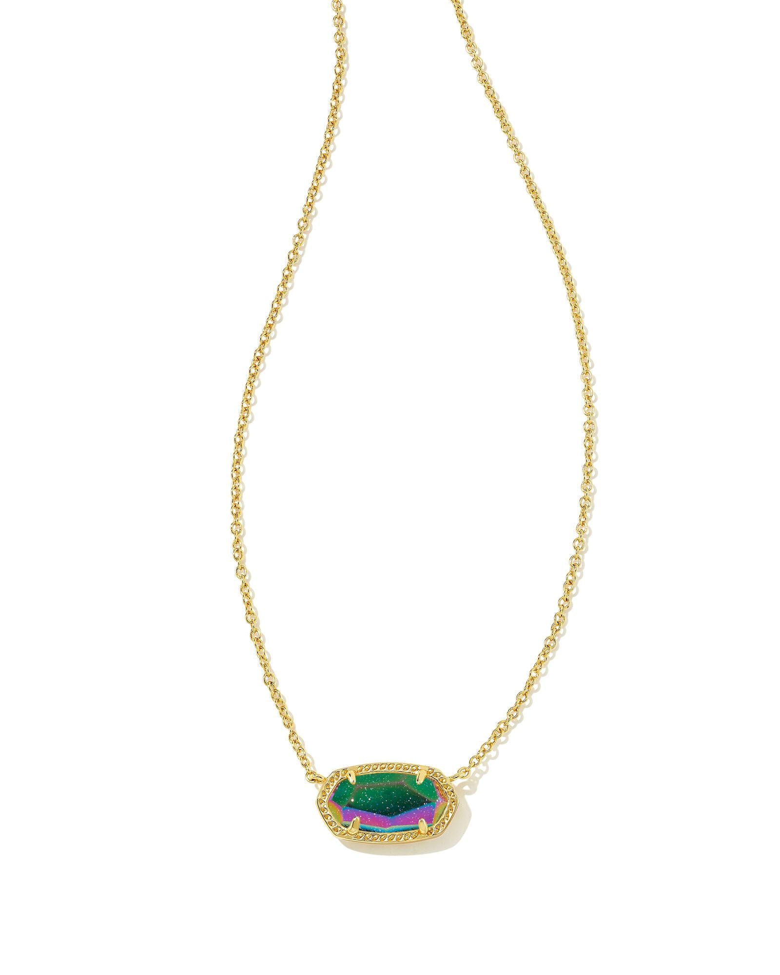Elisa Pendant Necklace in Gold Iridescent Blue Goldstone