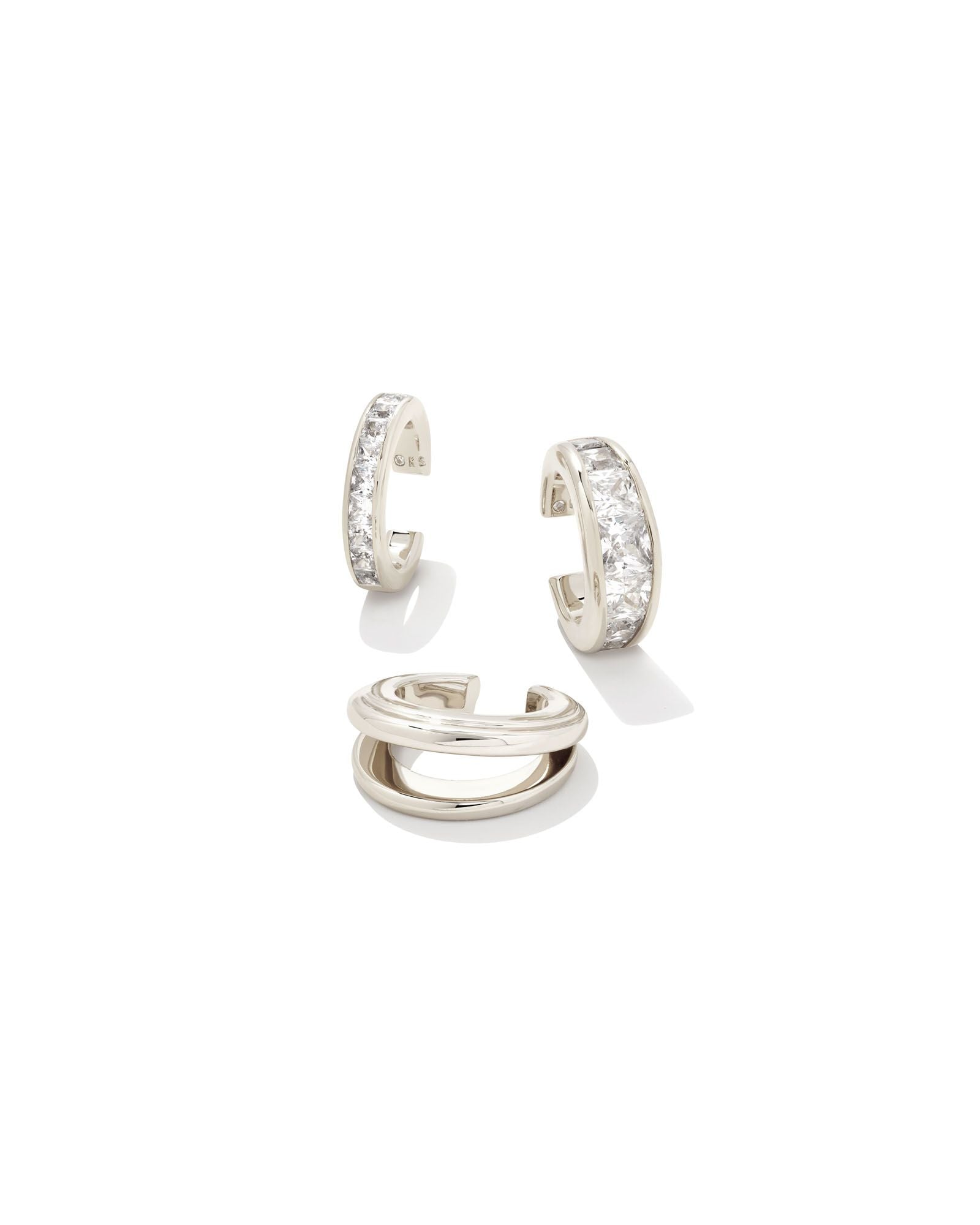 Parker Ear Cuff Set in Rhodium White Crystal