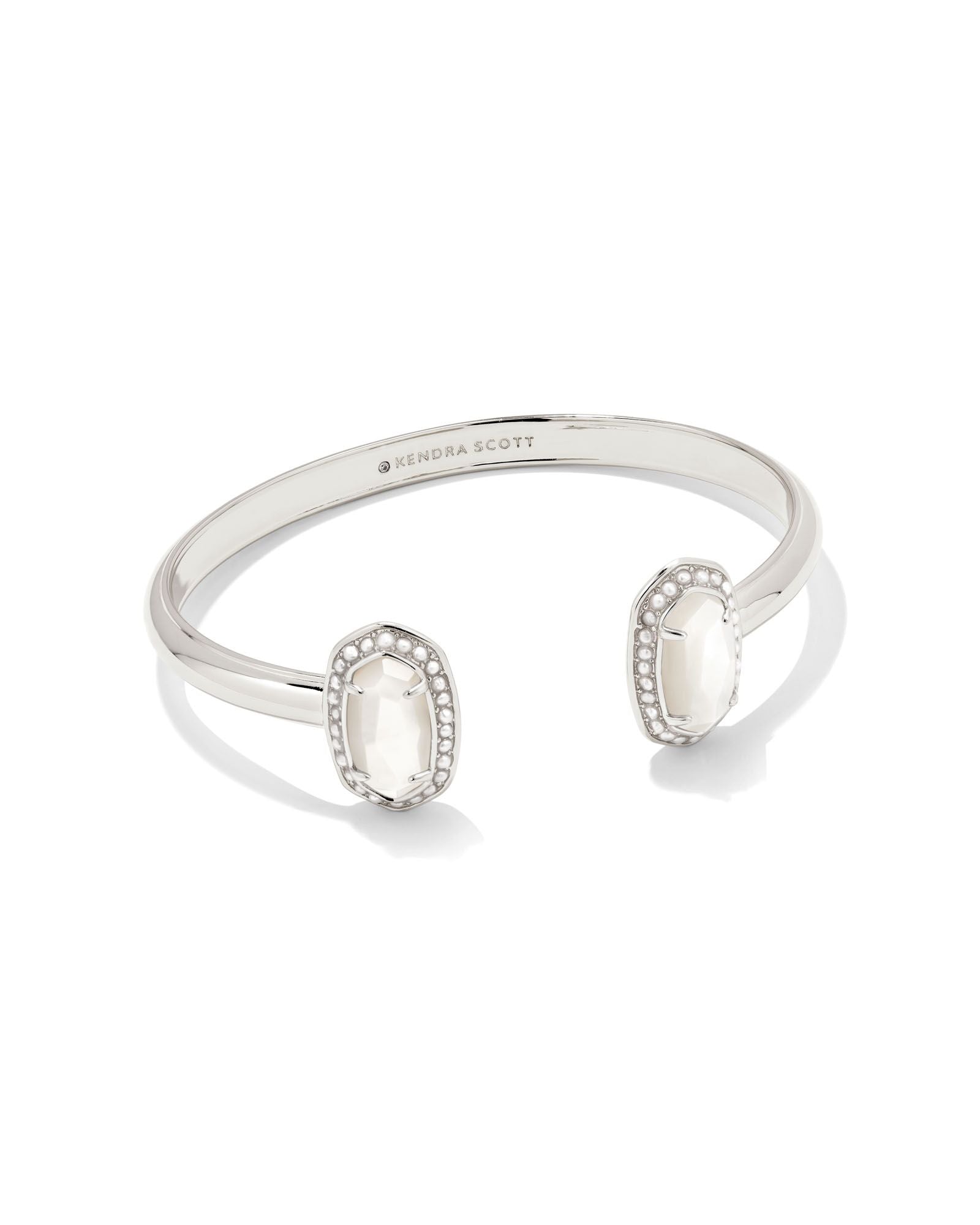 Pearl Beaded Elton Bracelet in Rhodium Ivory Mother of Pearl