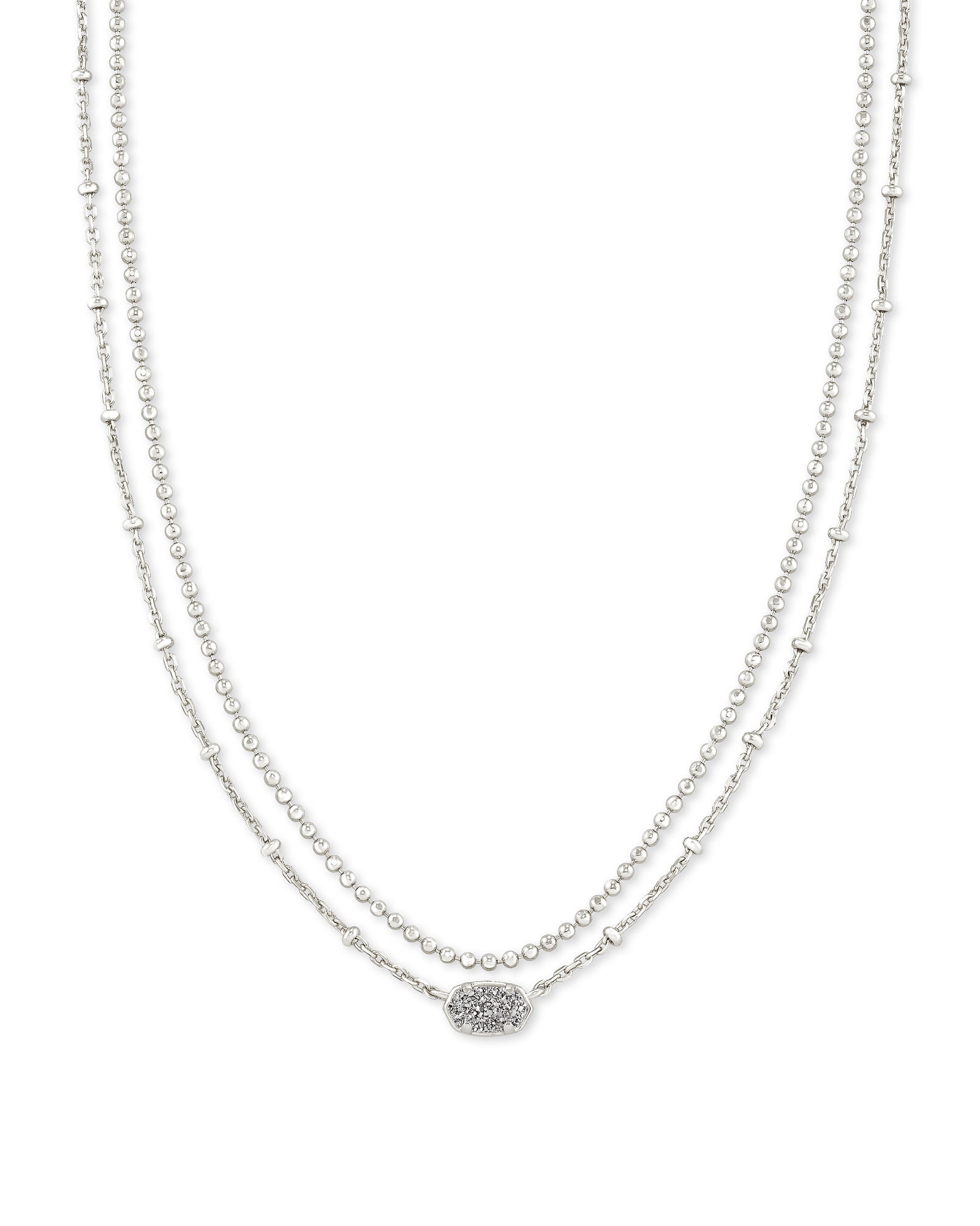 Emilie Multi Strand Necklace in Rhodium Platinum Drusy