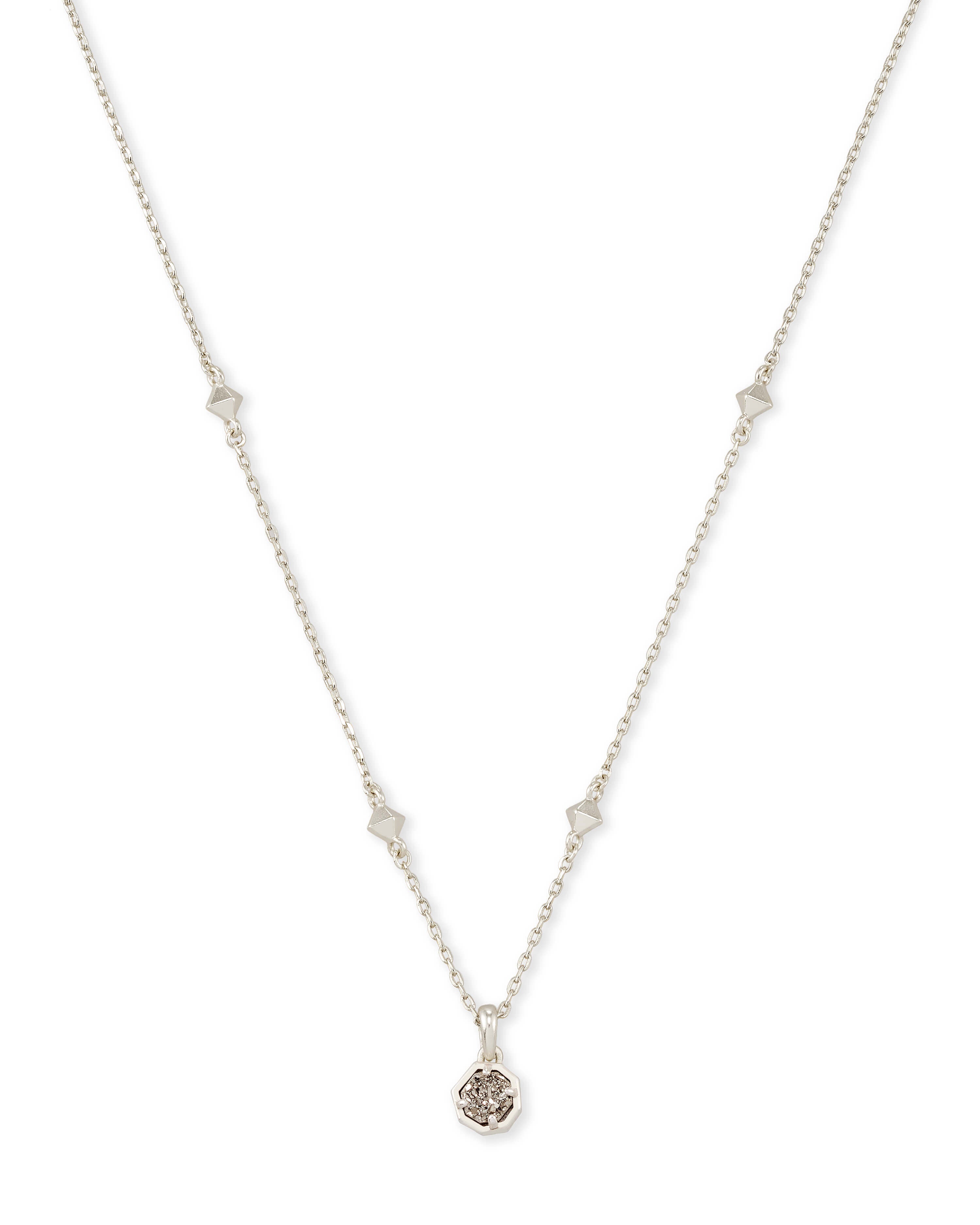Nola Short Pendant in Rhodium Platinum Drusy