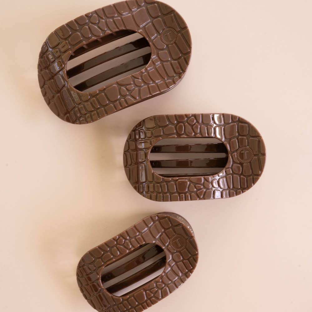 Brown Crocodile | Medium | Flat Round Hair Clip