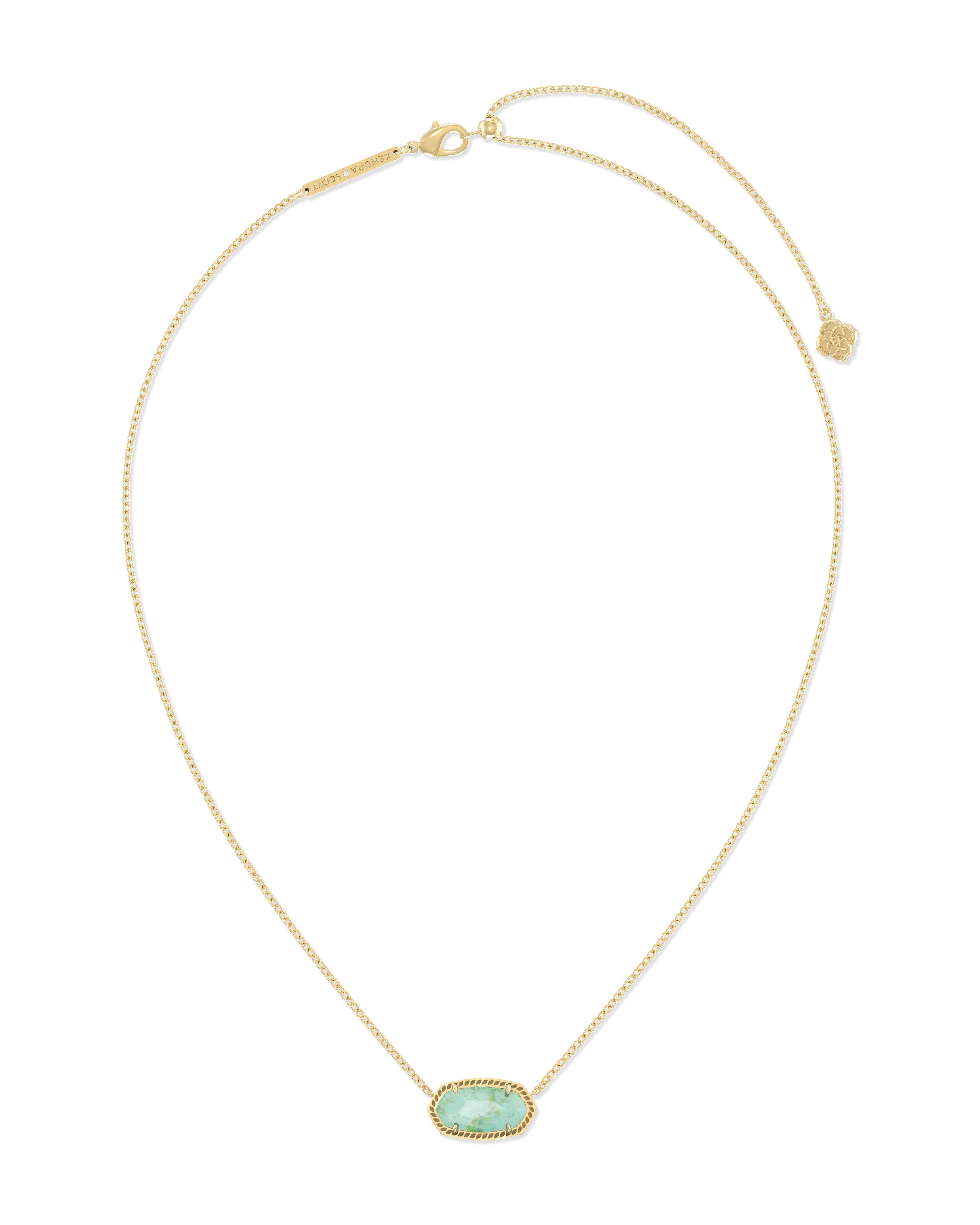 Elisa Short Pendant Necklace in Gold Sea Green Chrysocolla
