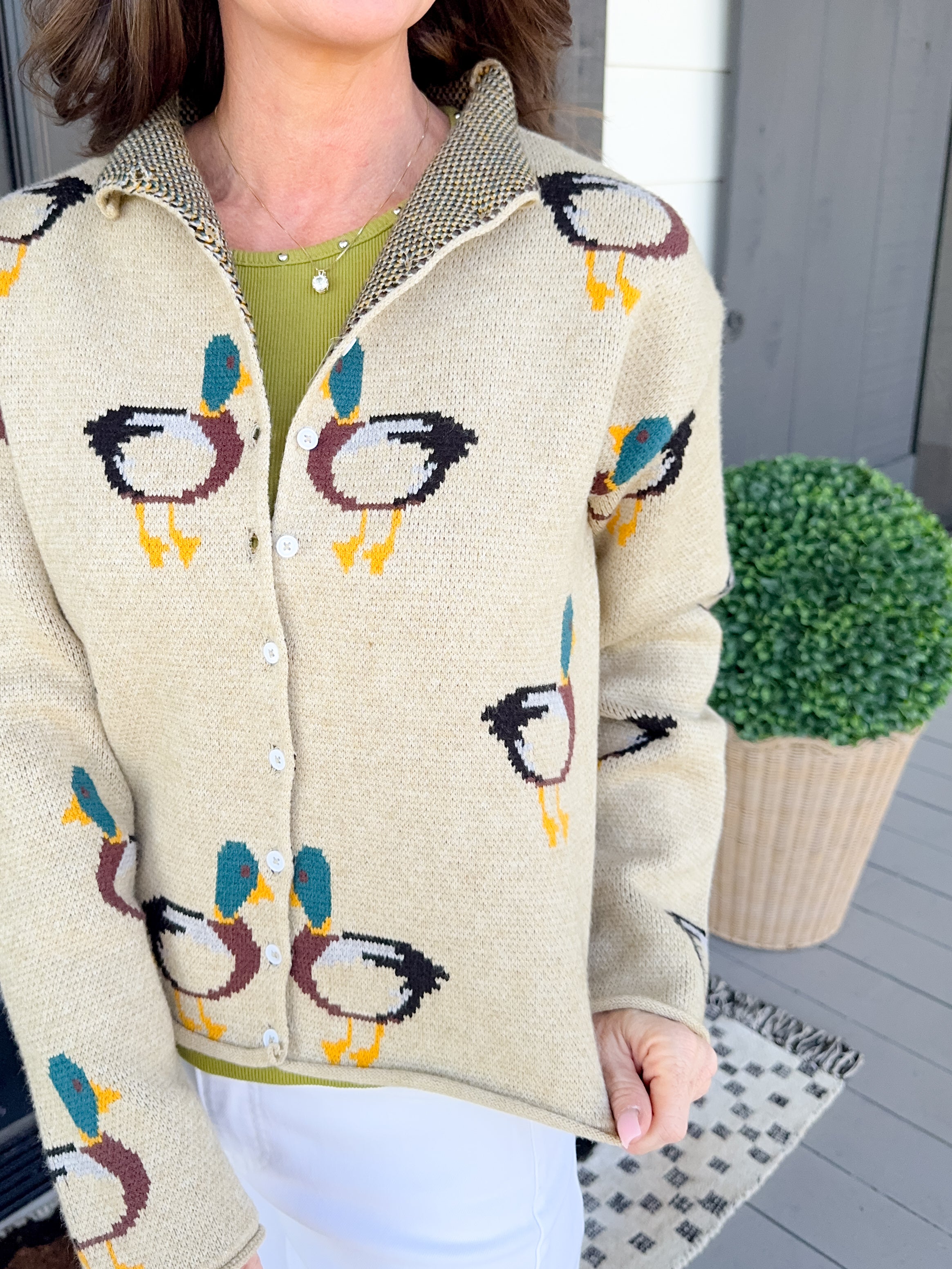 Duck Graphic Button Up Cardigan