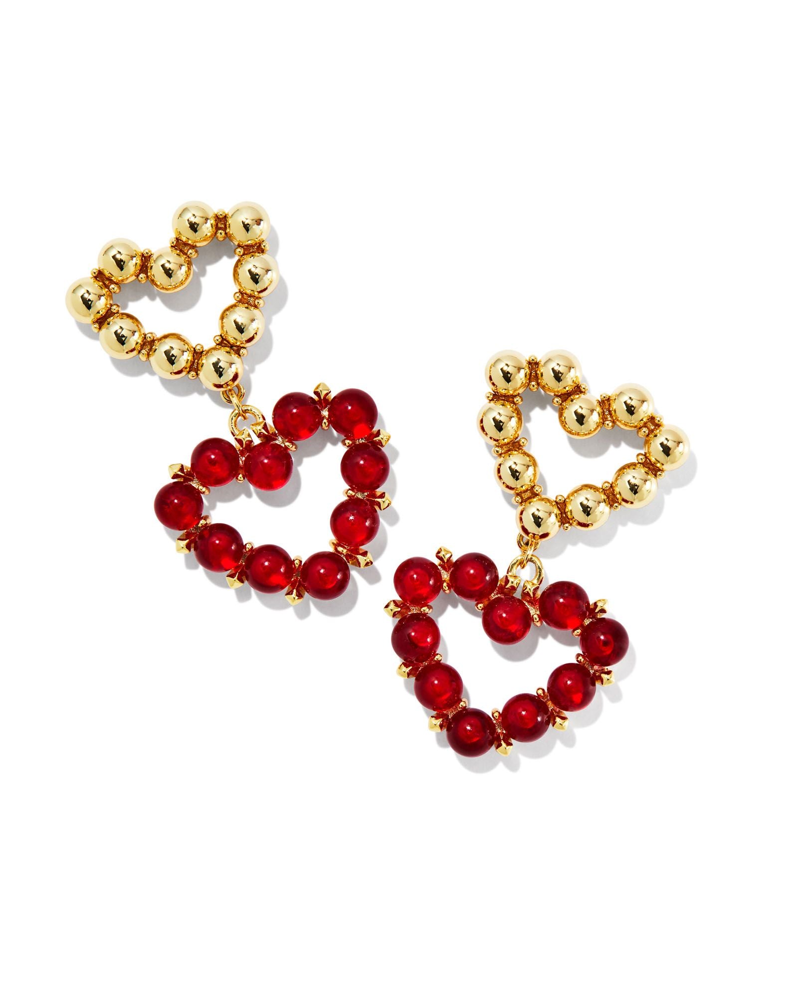 Ashton Heart Drop Earring in Gold Red Glass