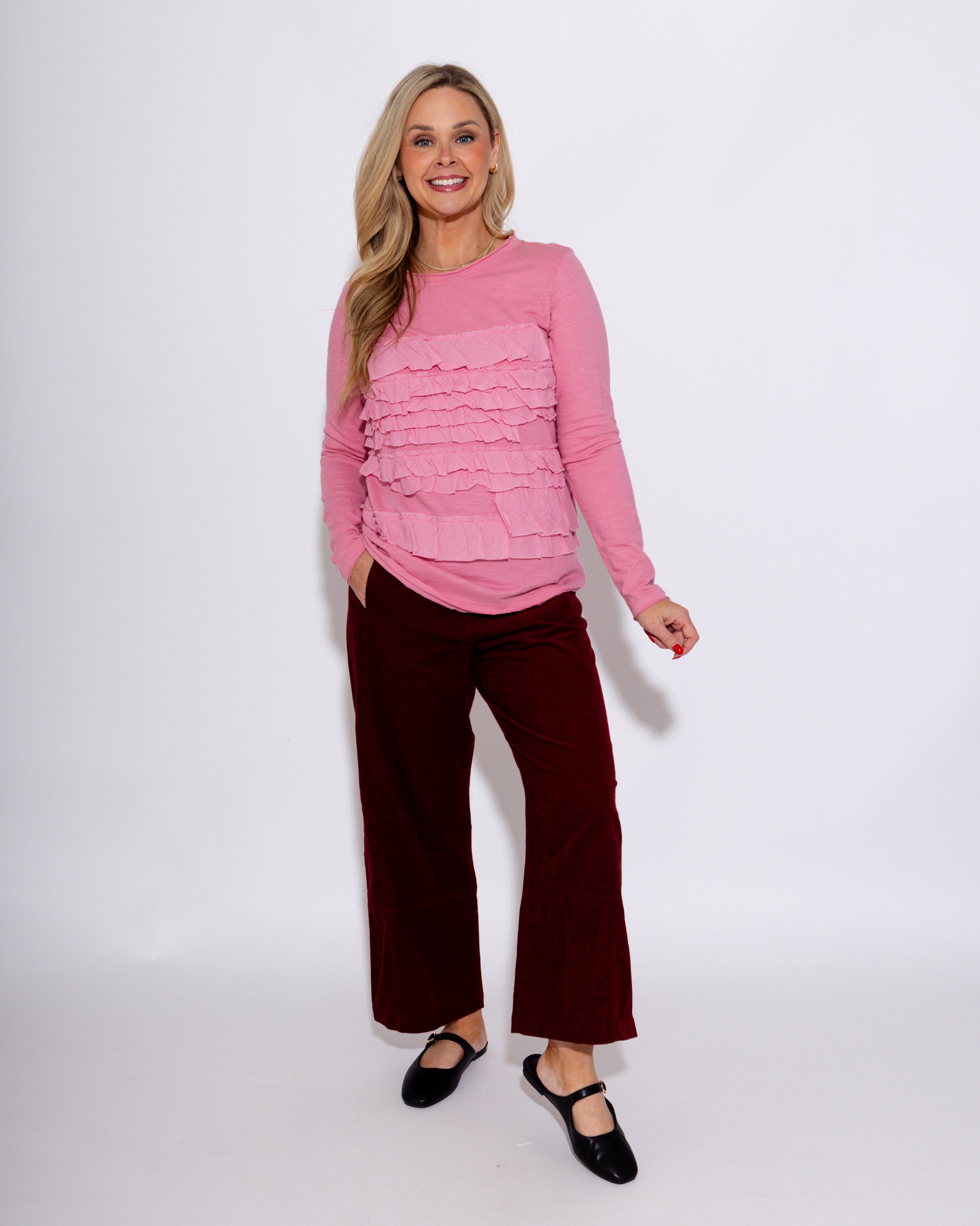 Ivy Jane | Dancing Ruffle Knit Top in Pink