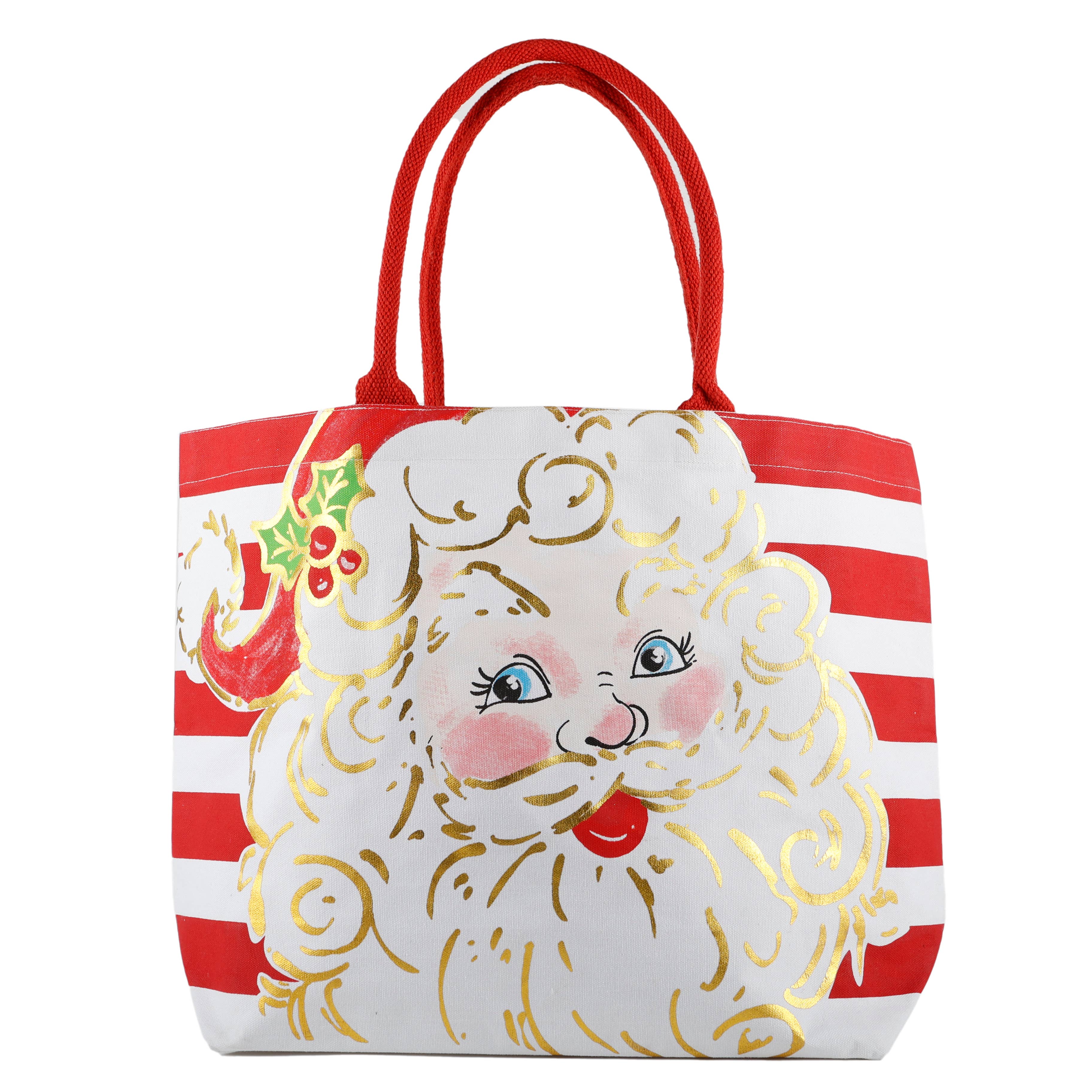 Red/White Stripe Santa Tote Bag