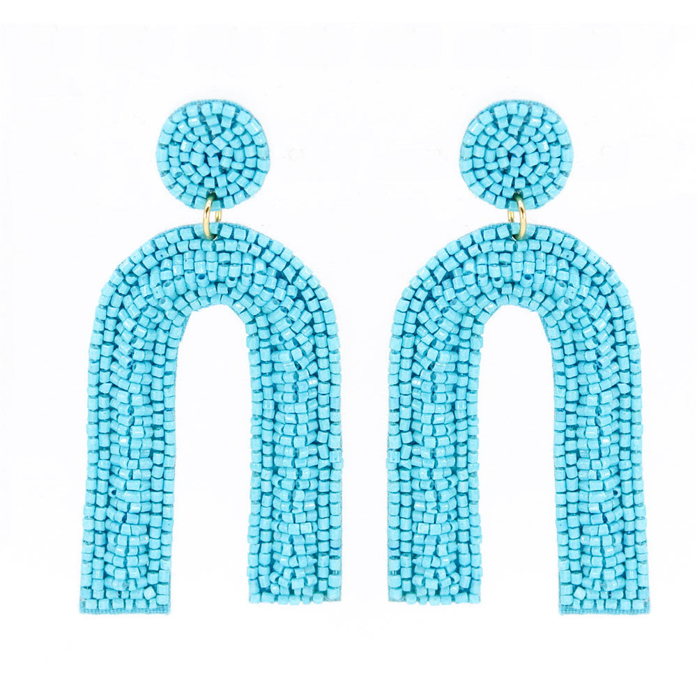 Seed Bead U Dangle Earring in Turquoise