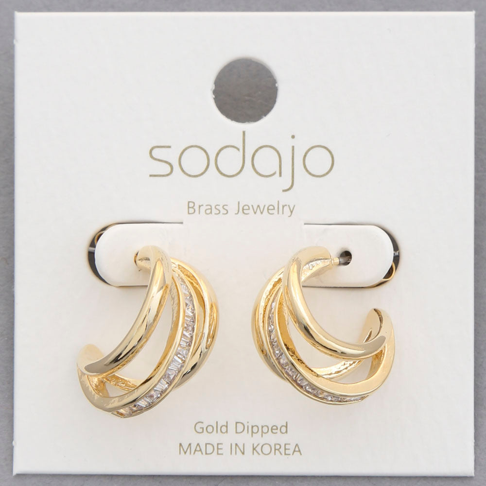 Triple Hoop Gold/Diamond Earring