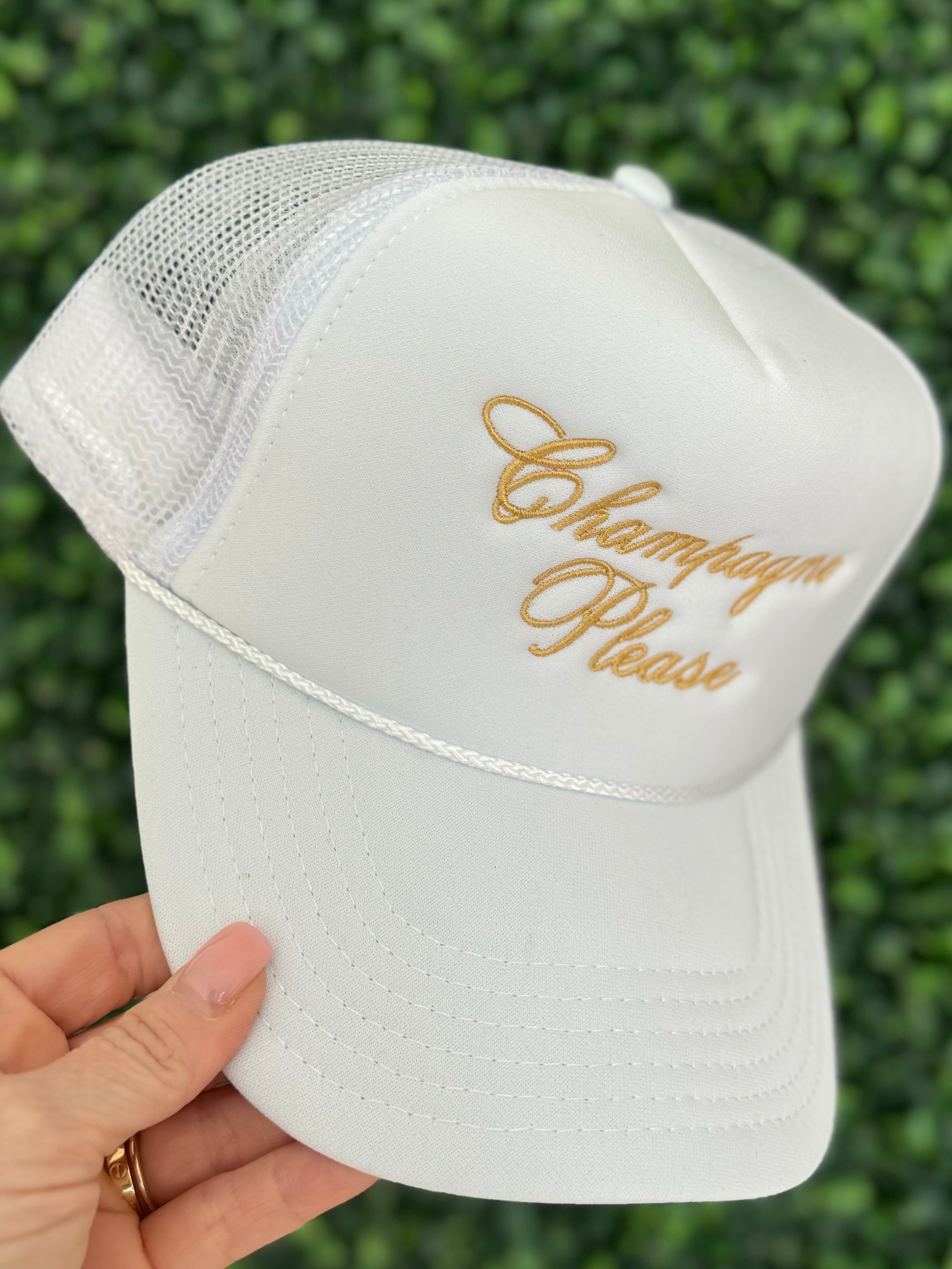 Champagne Please White Trucker Hat