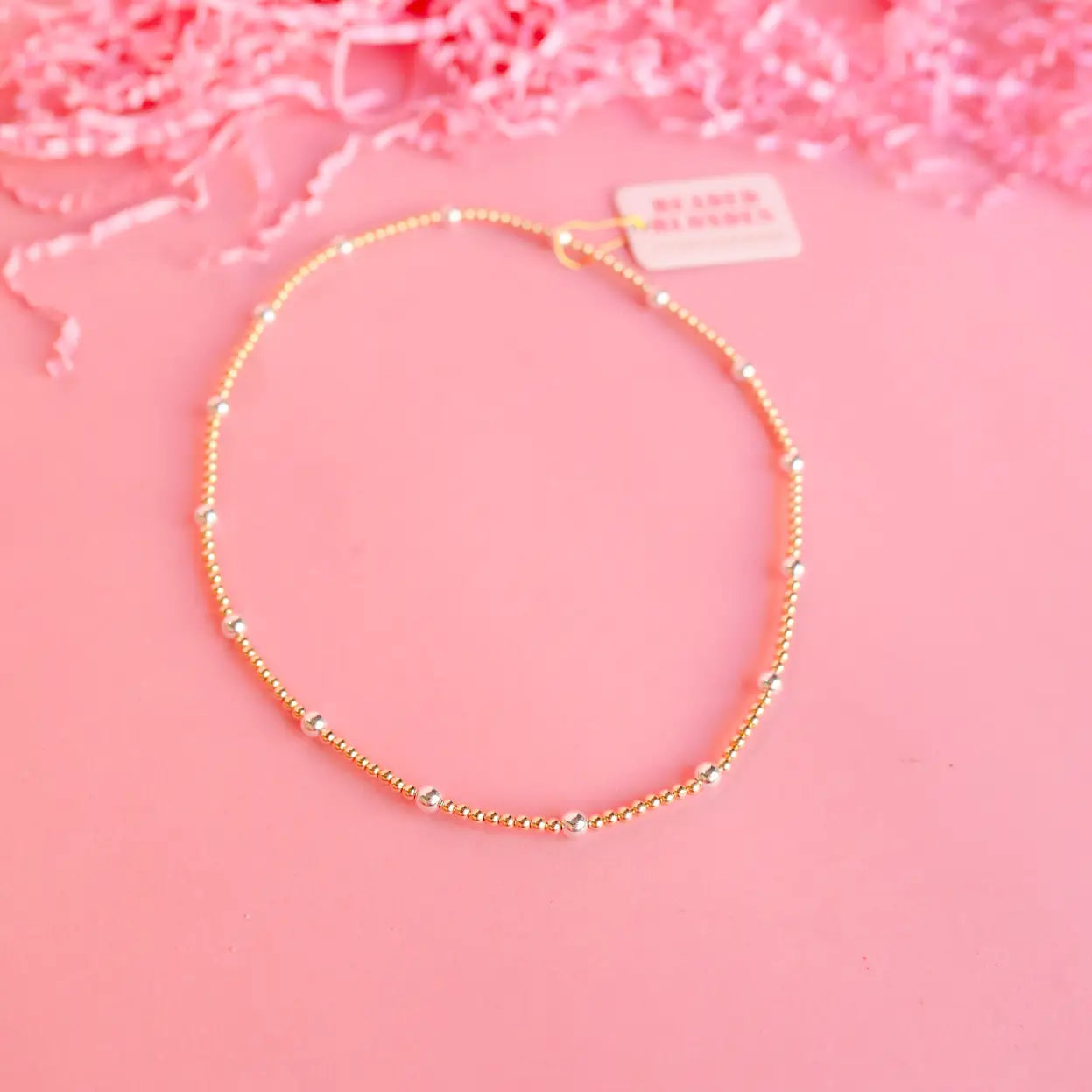 18 inch Olive Stretch Necklace in Gold with Silver