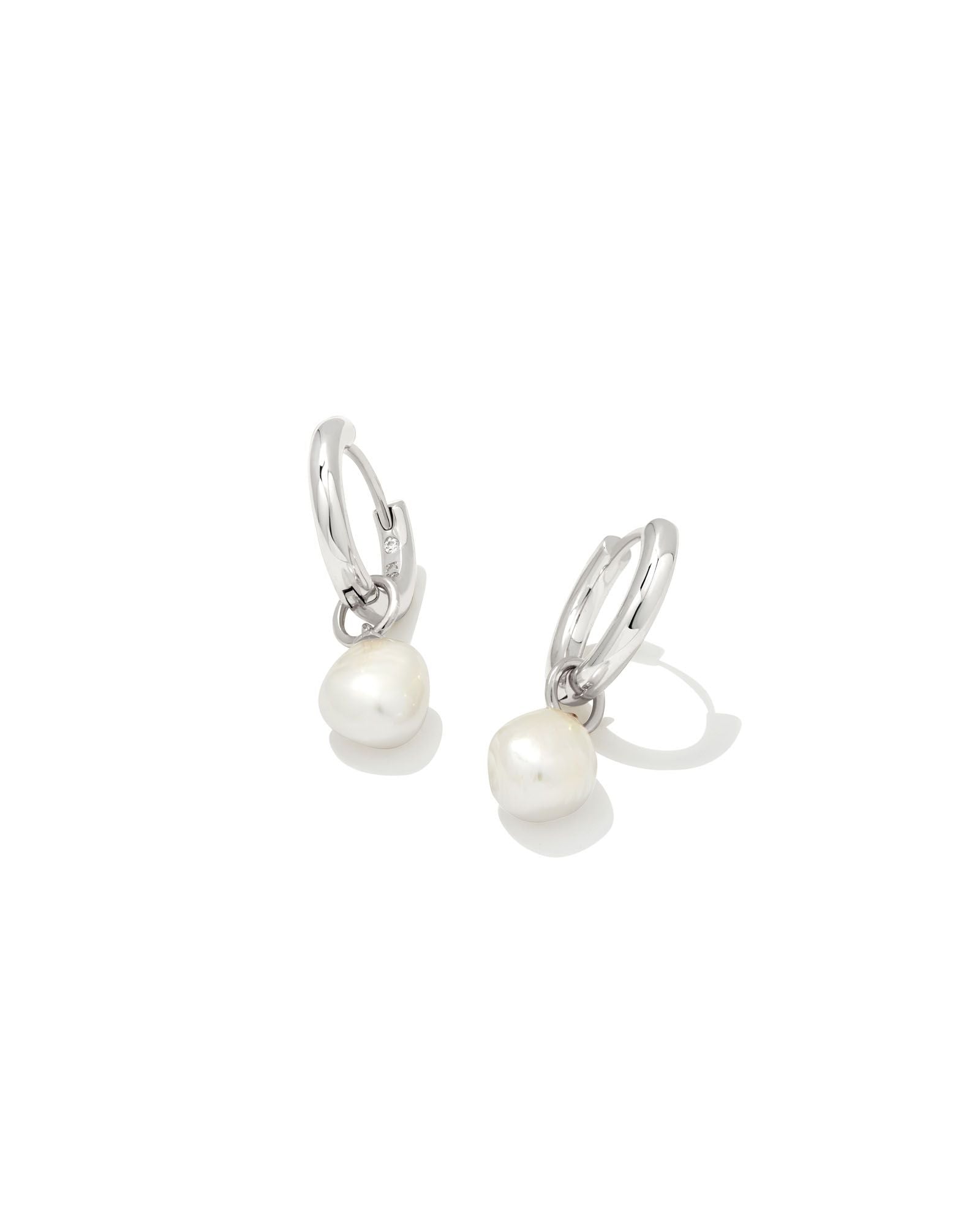 Willa Pearl Huggie Earring Rhodium White Pearl