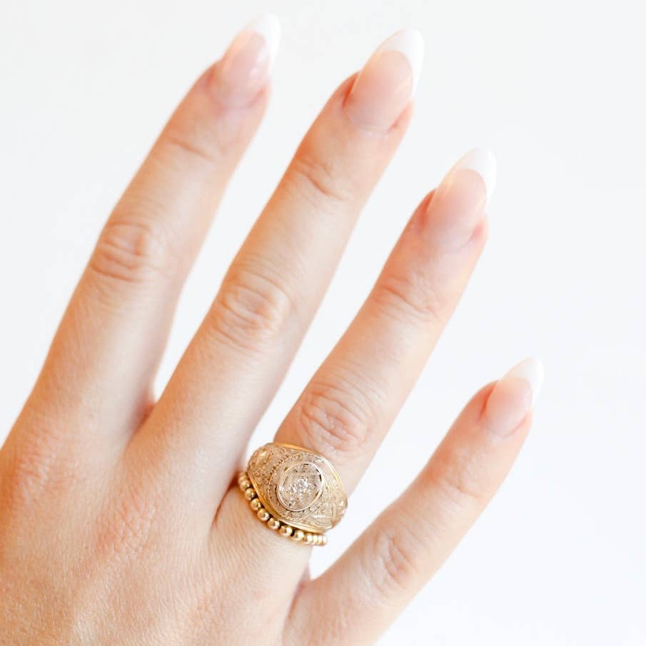 Ella Beaded Band Ring in Gold