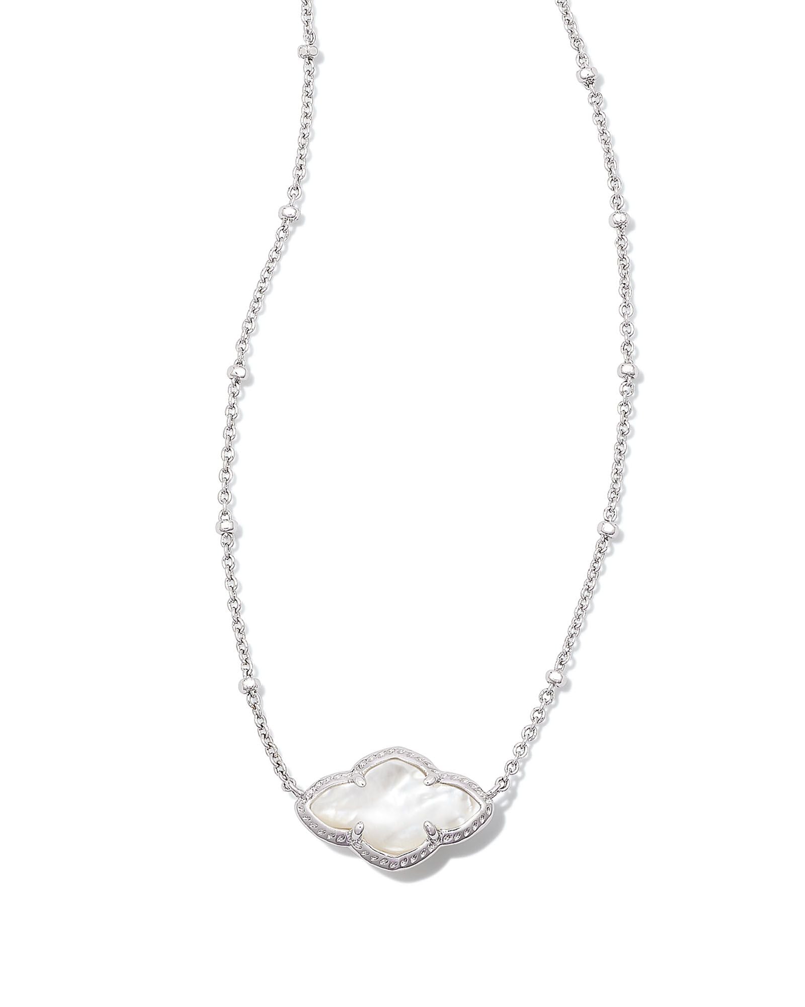Abbie Pendant Necklace in Rhodium Ivory Mother of Pearl