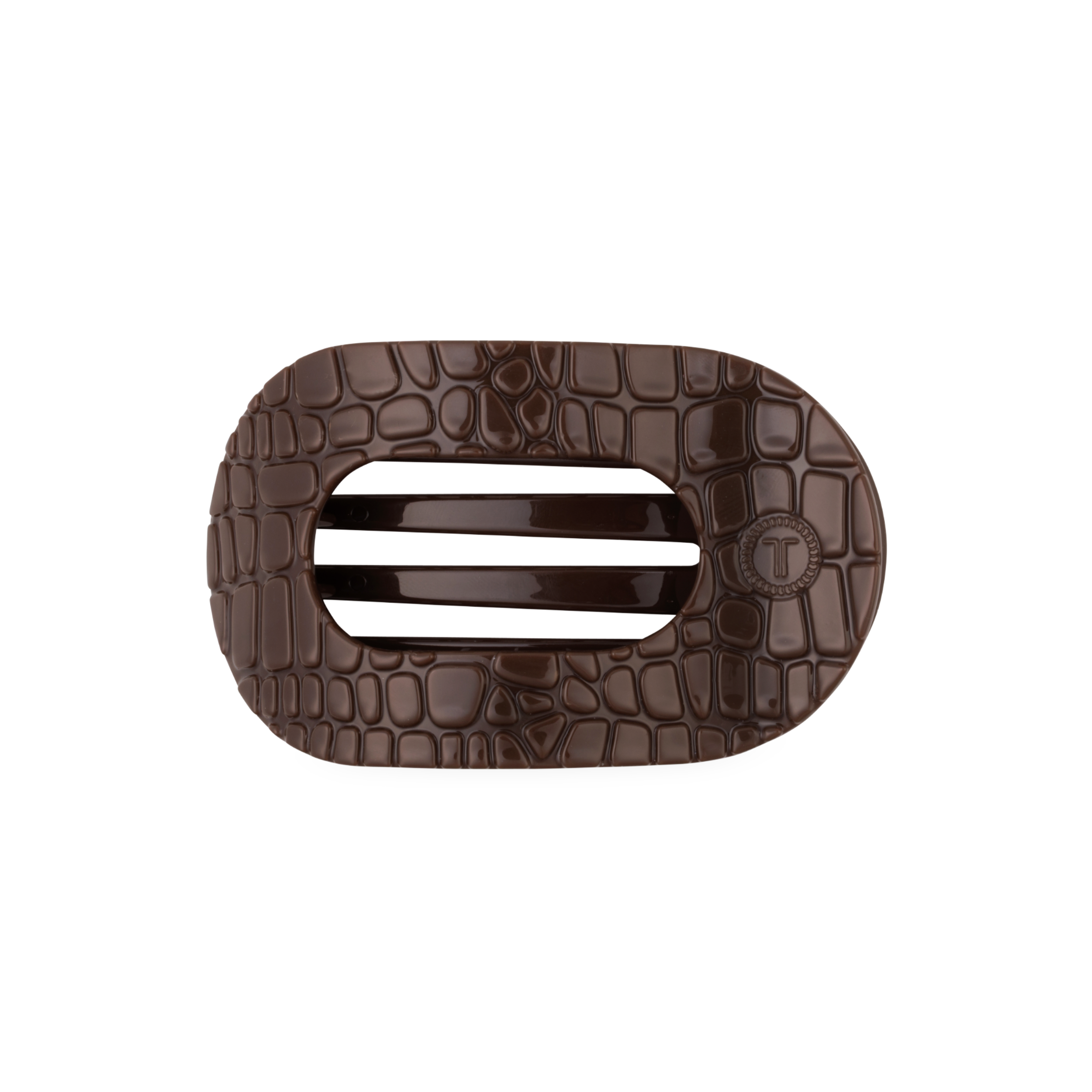 Brown Crocodile | Medium | Flat Round Hair Clip
