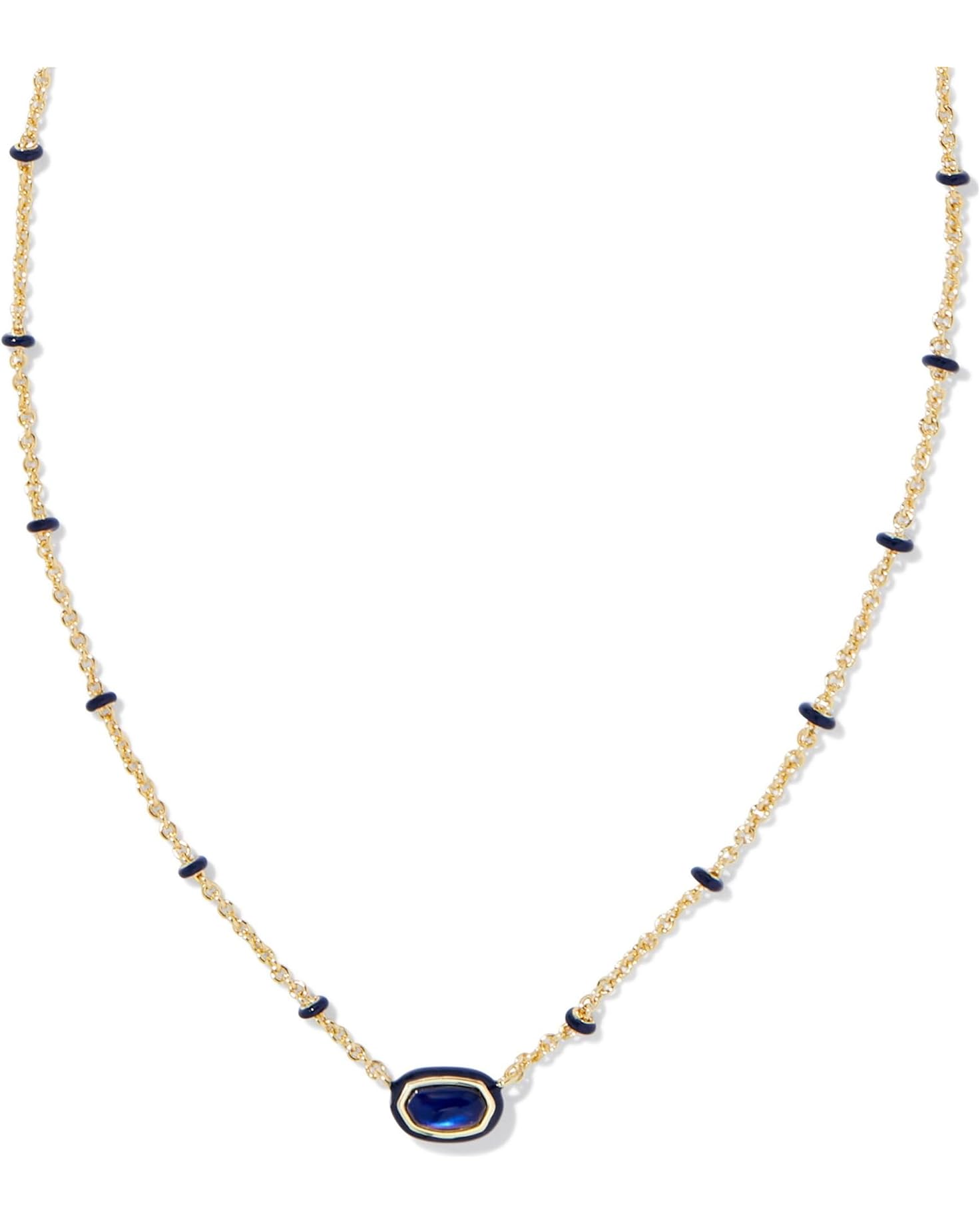 Mini Elisa Enamel Frame Short Pendant Necklace in Gold Navy Mother of Pearl