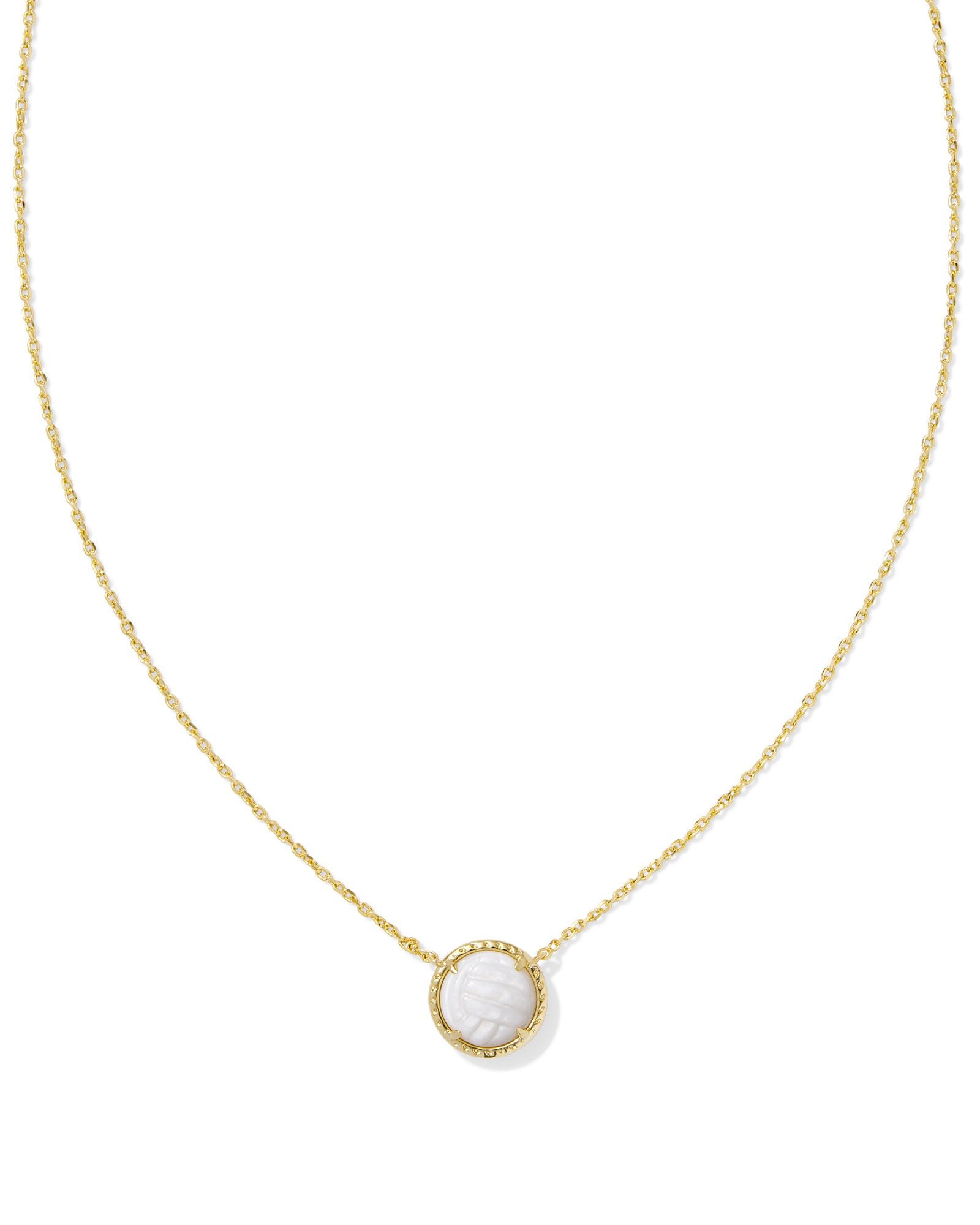 Volleyball Pendant Necklace in Gold White Mother of Pearl