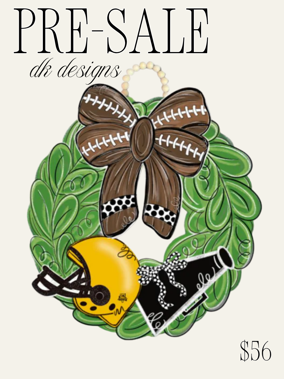 Yellow, Gold & Black Football Wreath Door Hanger