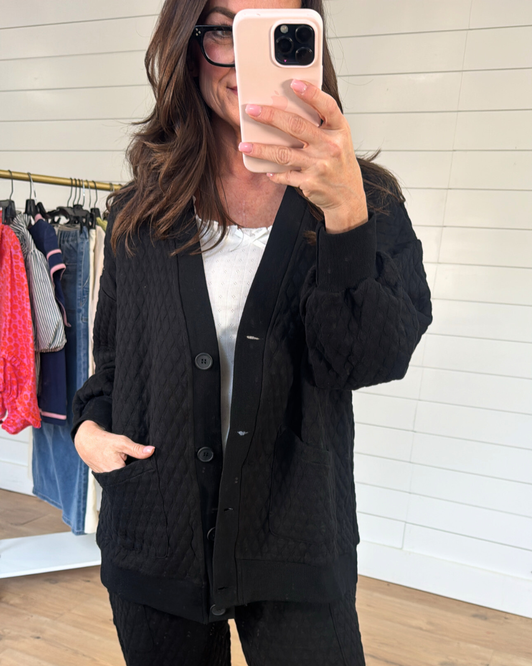 Black Jacquard Cardigan Pants Set