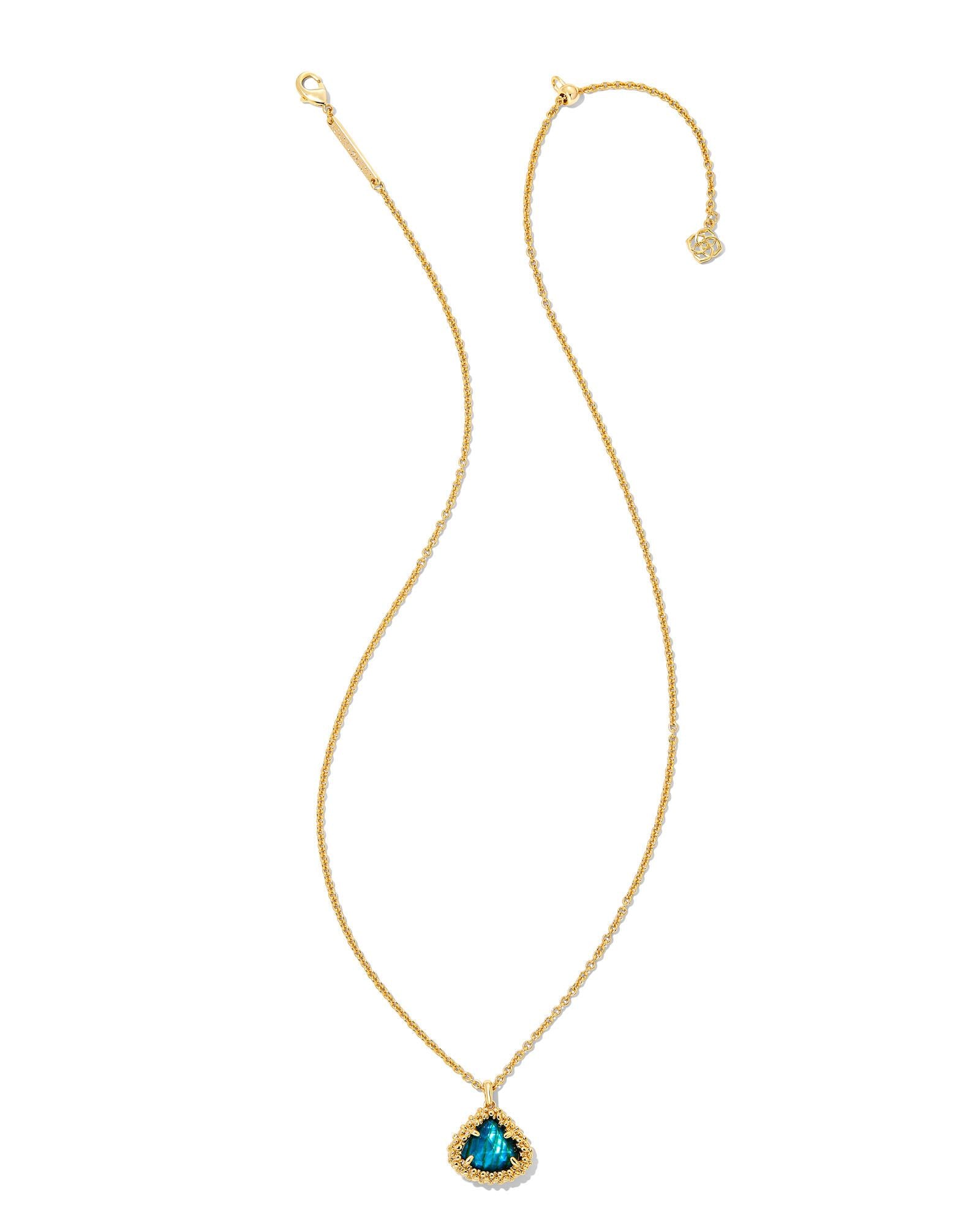 Framed Kendall Short Pendant Necklace in Gold Teal Abalone
