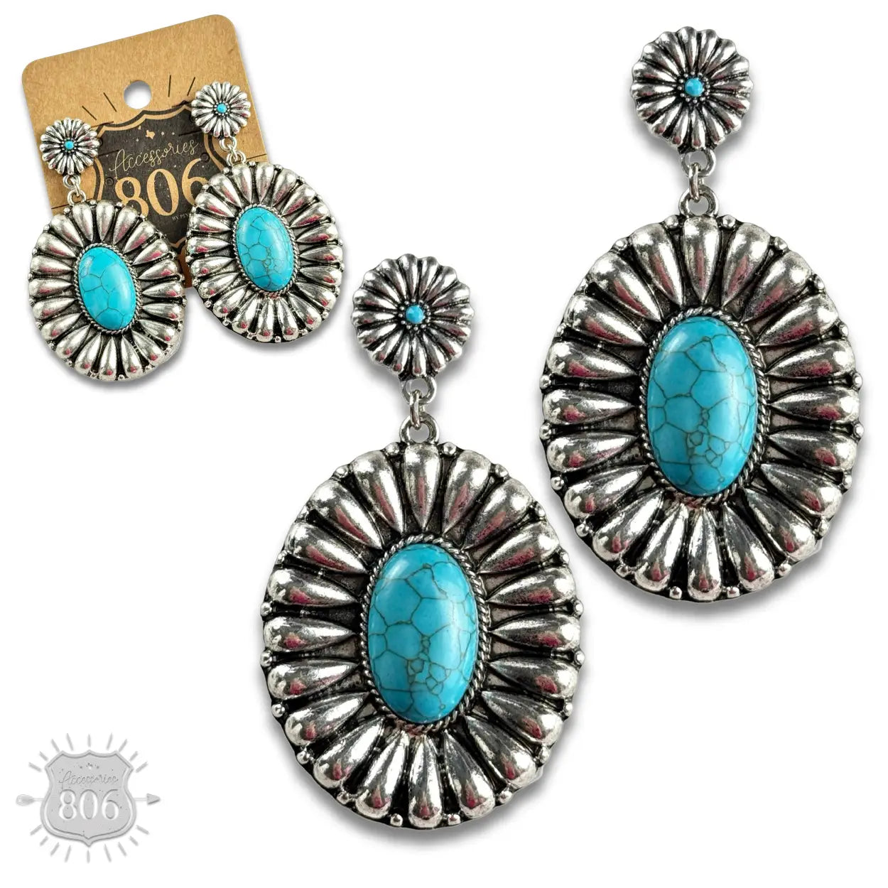 Western Sunburst Oval Earring