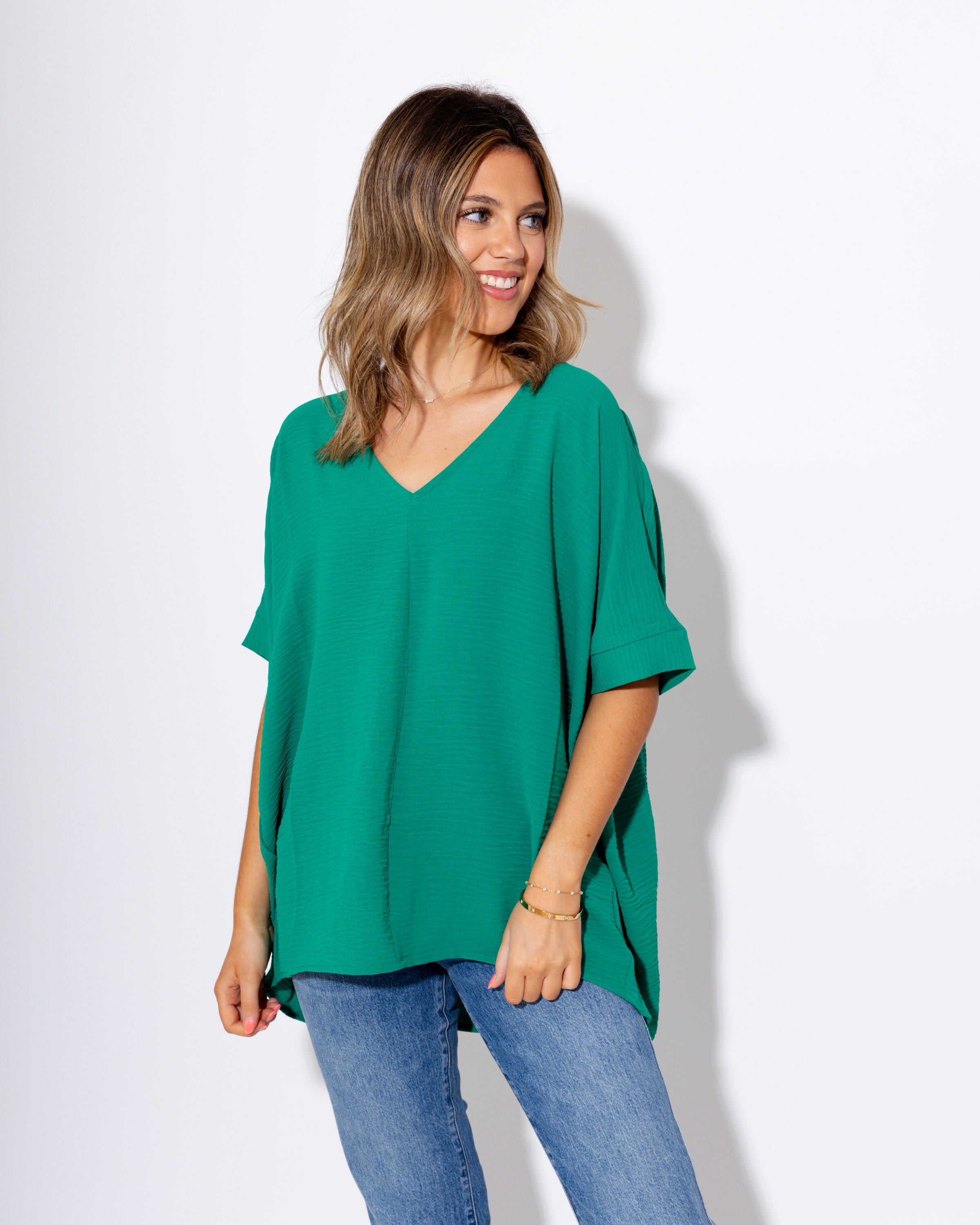 The Easy Breezy V-Neck Top in Kelly Green
