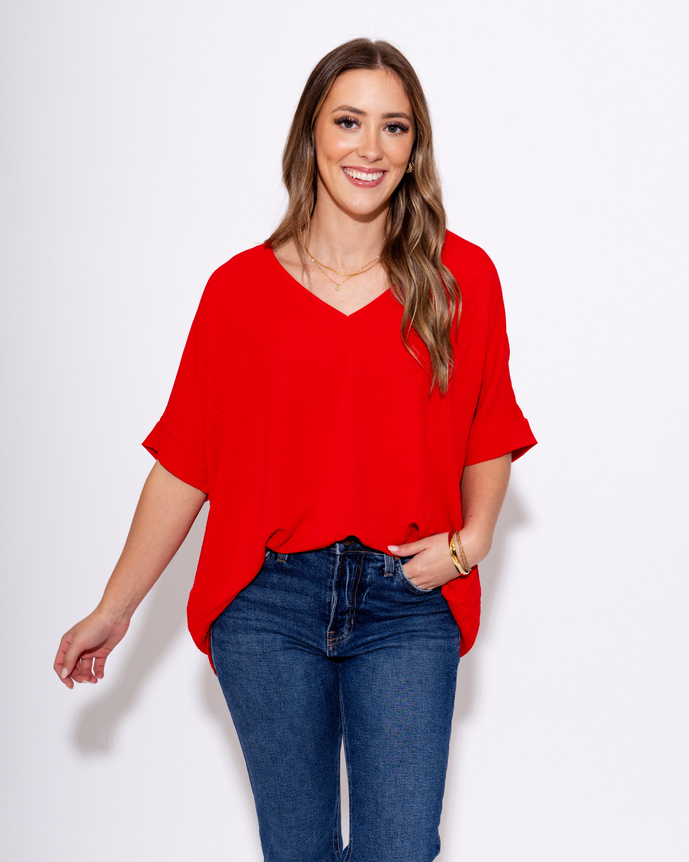 The Easy Breezy V-Neck Top in Ruby
