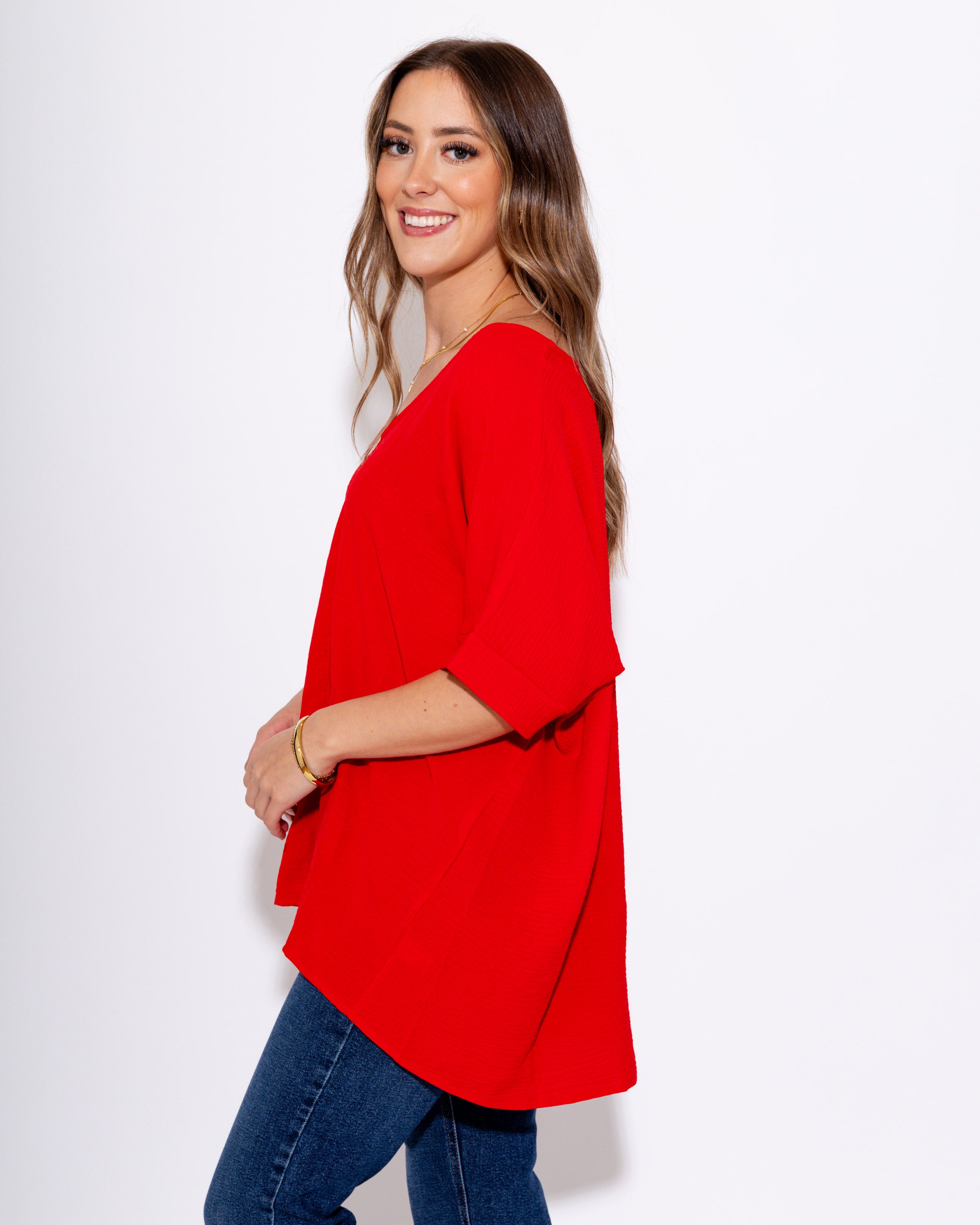 The Easy Breezy V-Neck Top in Ruby