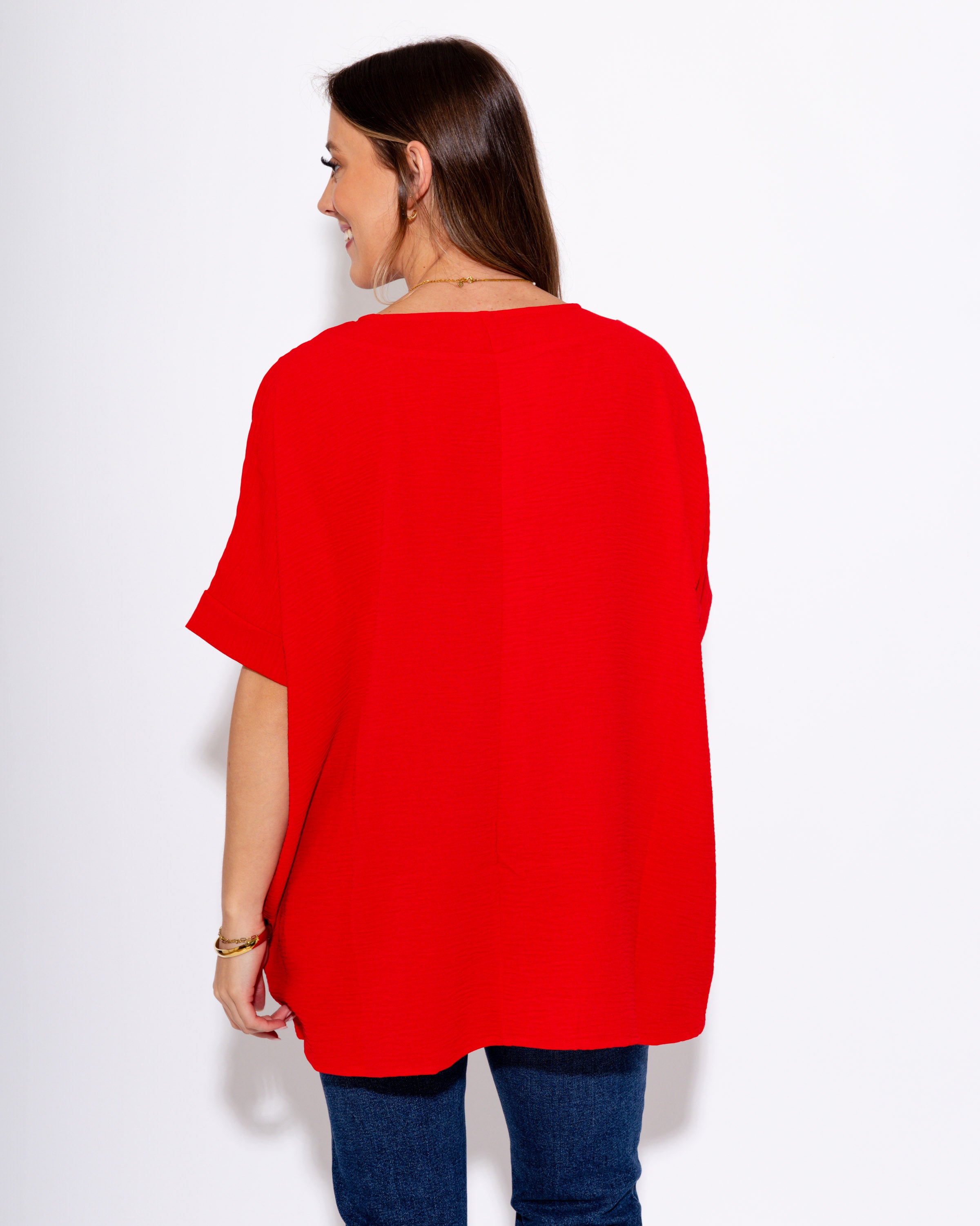 The Easy Breezy V-Neck Top in Ruby