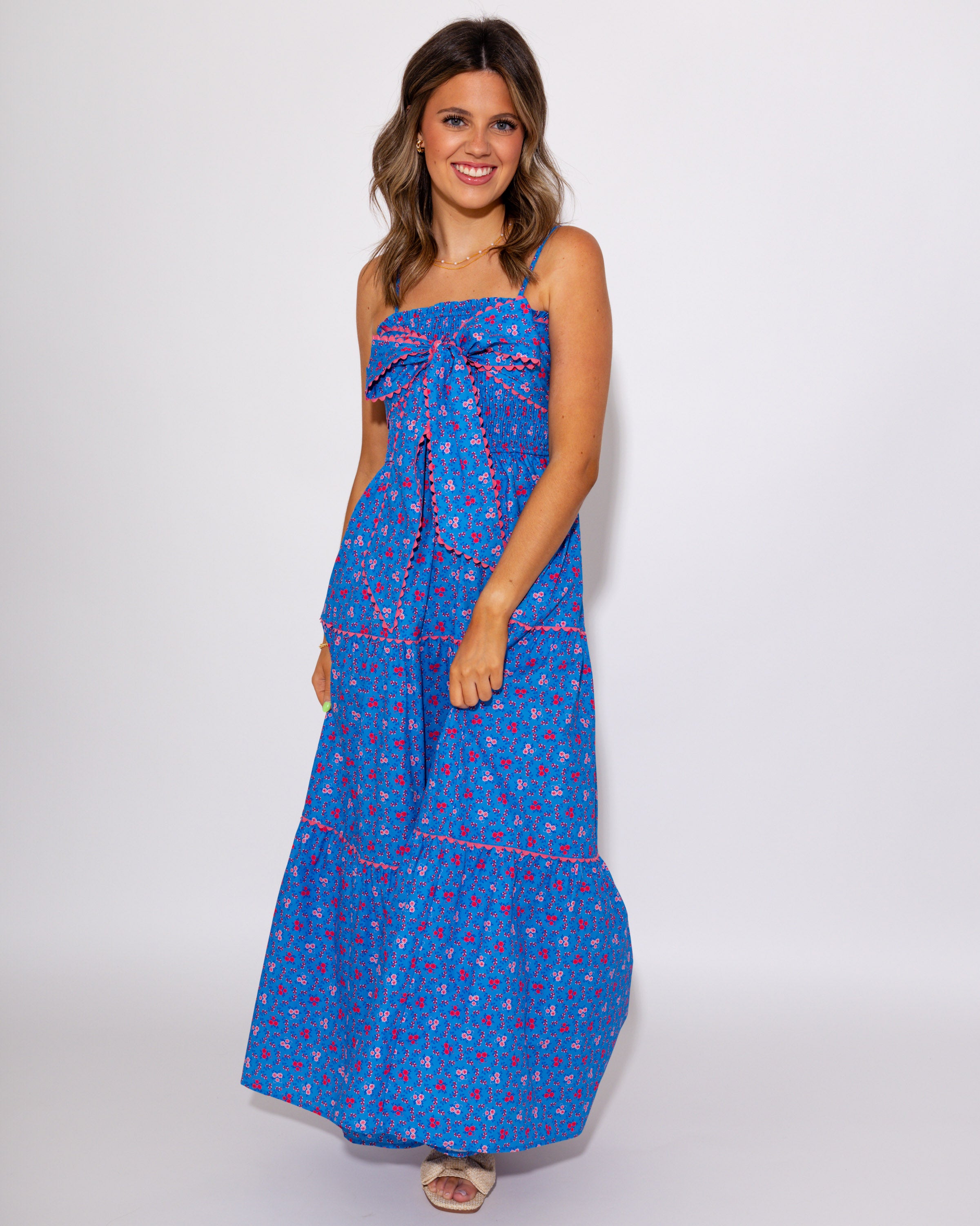 Strappy Bow Front Tiered Maxi Dress