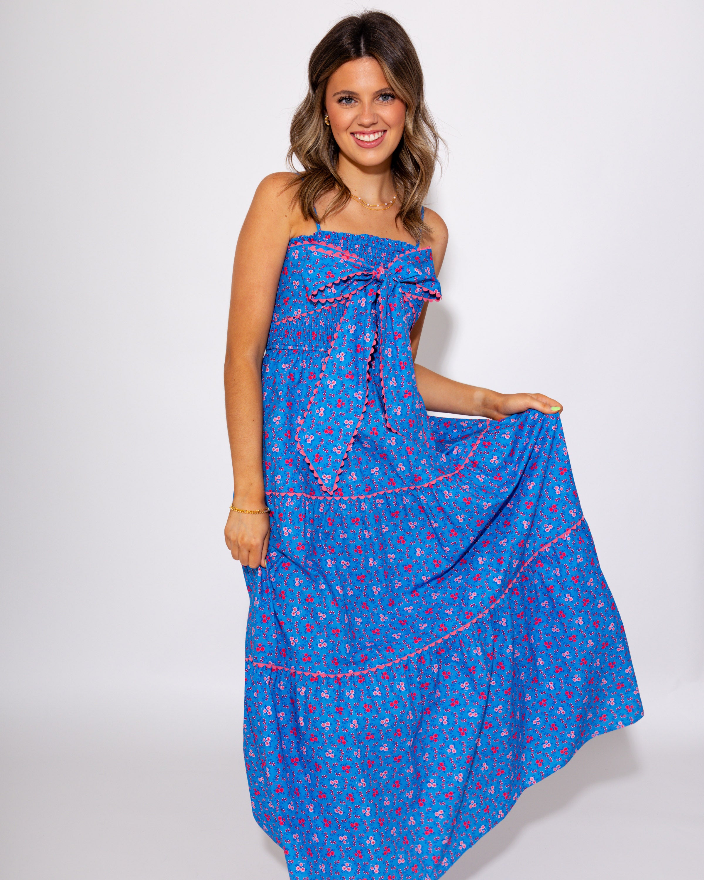 Strappy Bow Front Tiered Maxi Dress