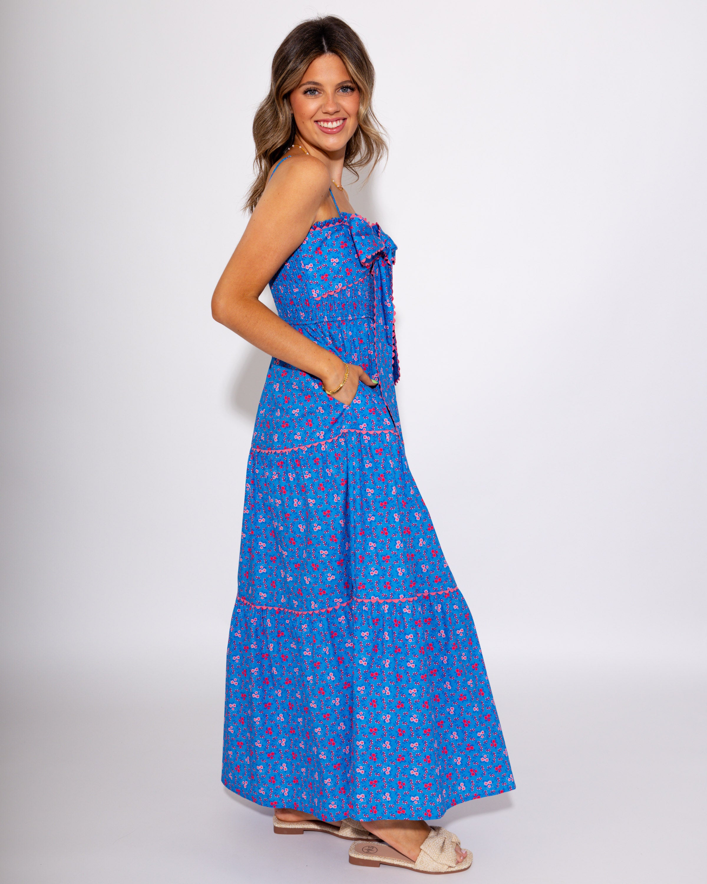 Strappy Bow Front Tiered Maxi Dress