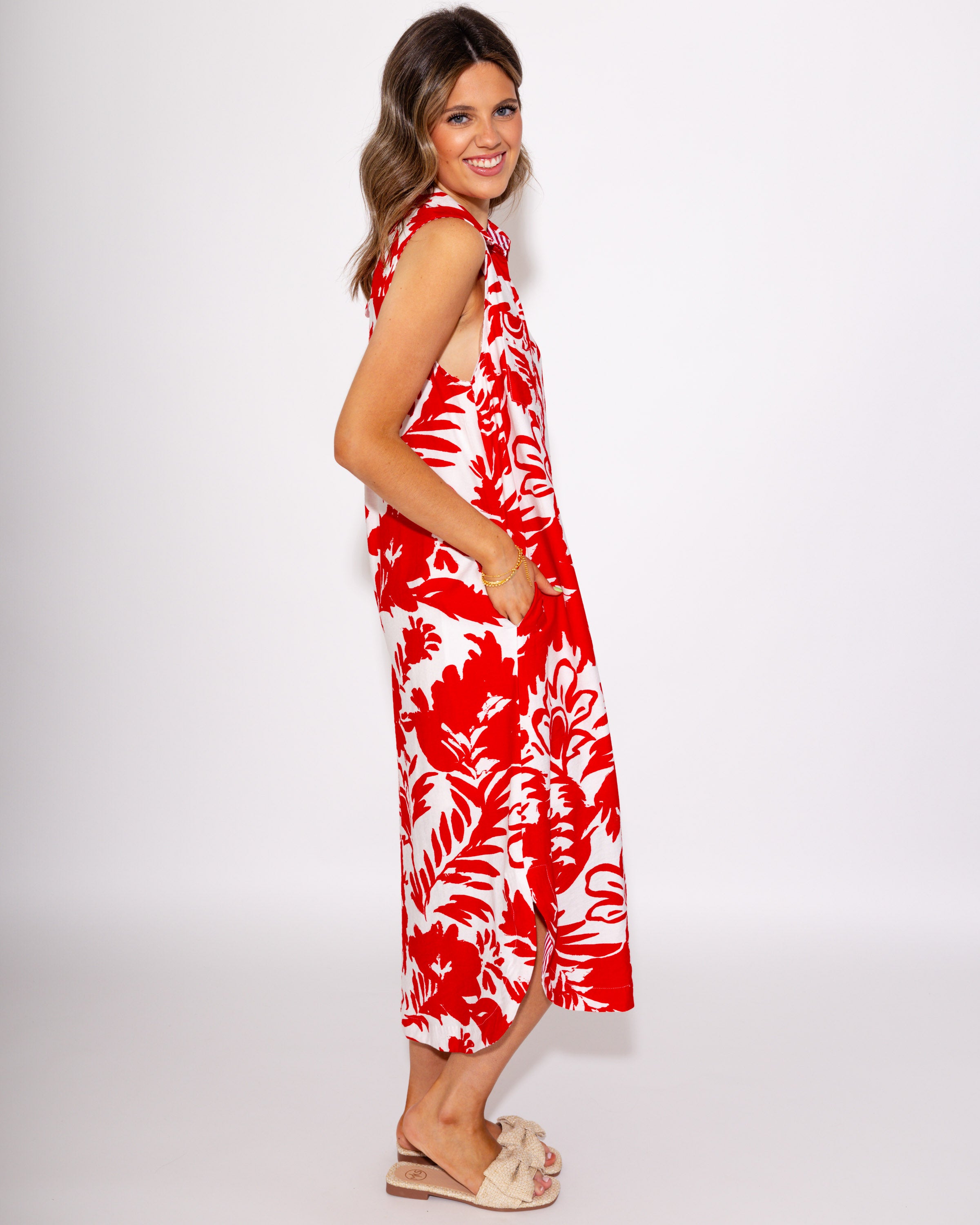 Red Tropical Breeze Midi Dress