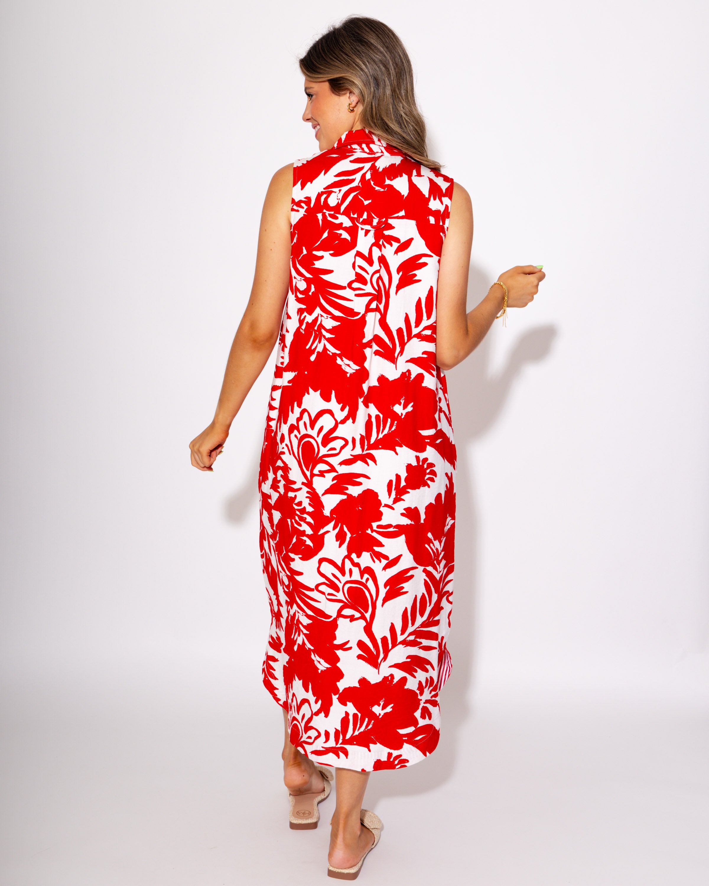 Red Tropical Breeze Midi Dress