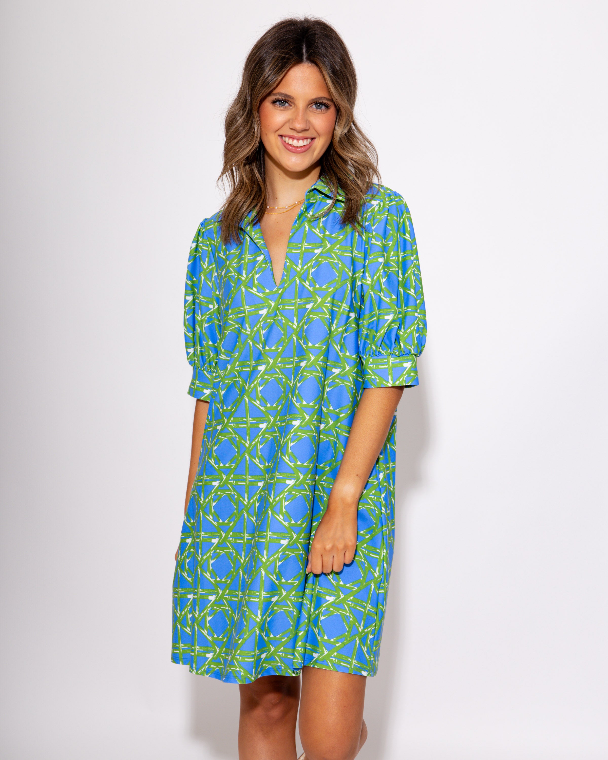 Jude Connally | Emerson Dress in Bamboo Rattan Cornflower
