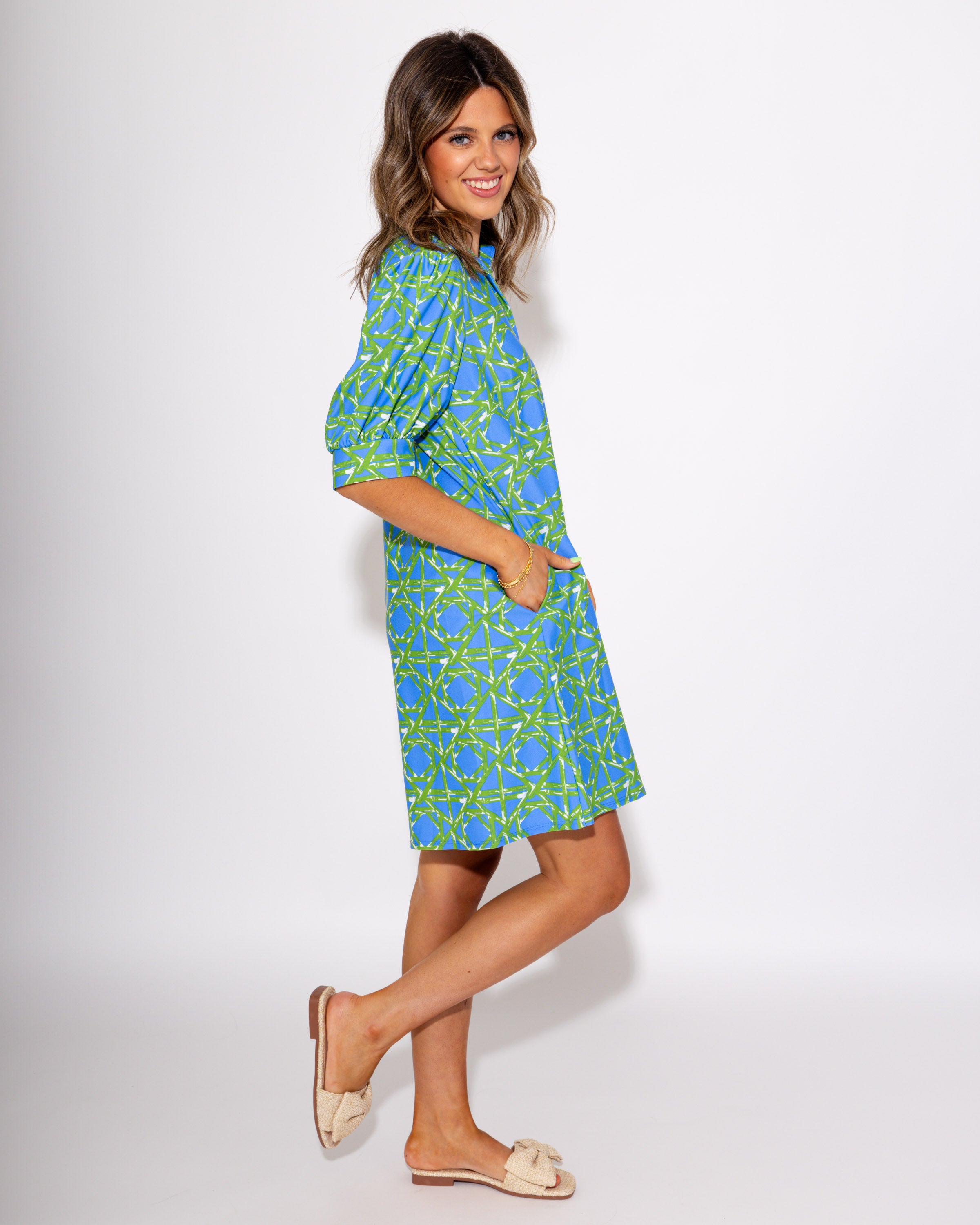 Jude Connally | Emerson Dress in Bamboo Rattan Cornflower