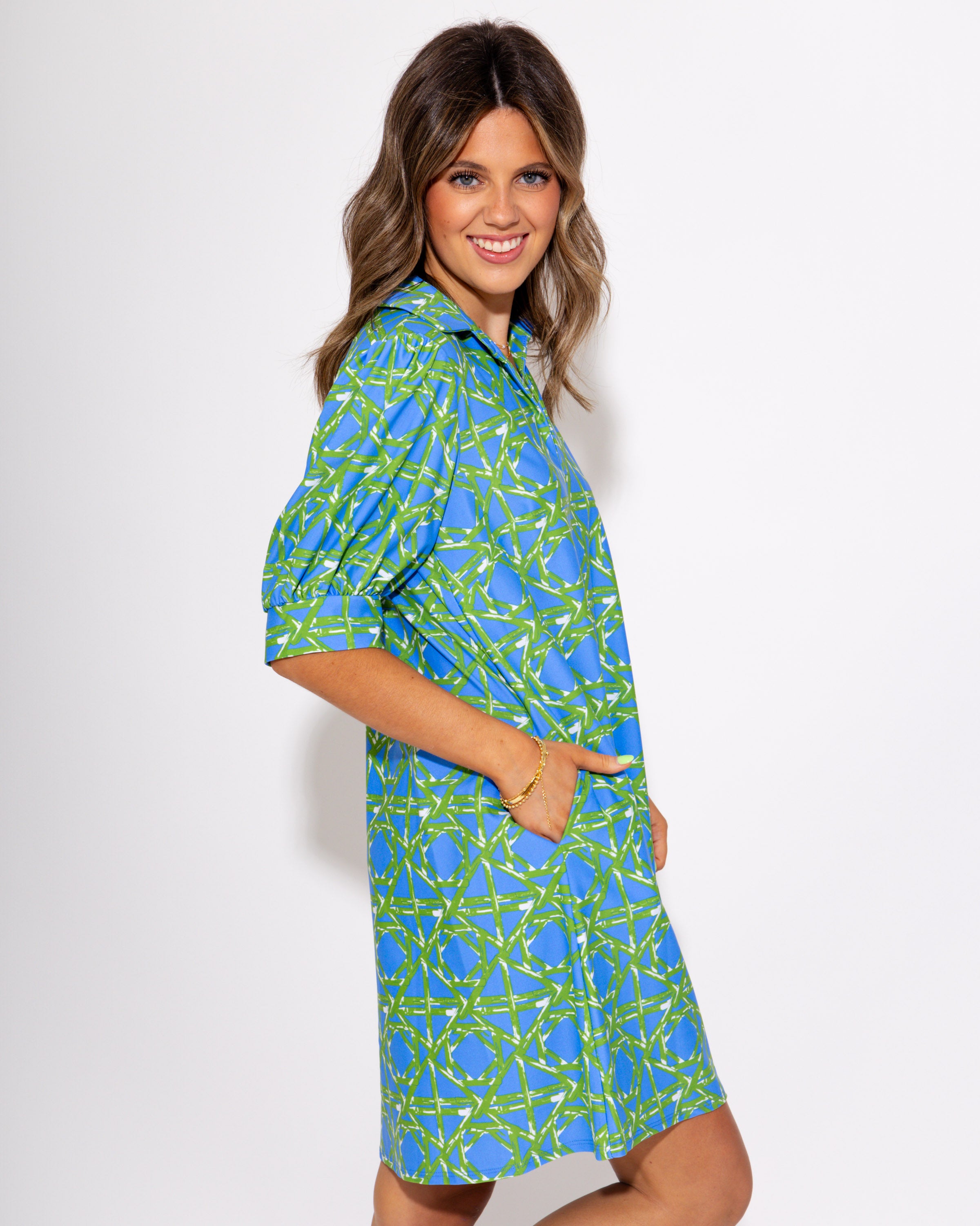 Jude Connally | Emerson Dress in Bamboo Rattan Cornflower