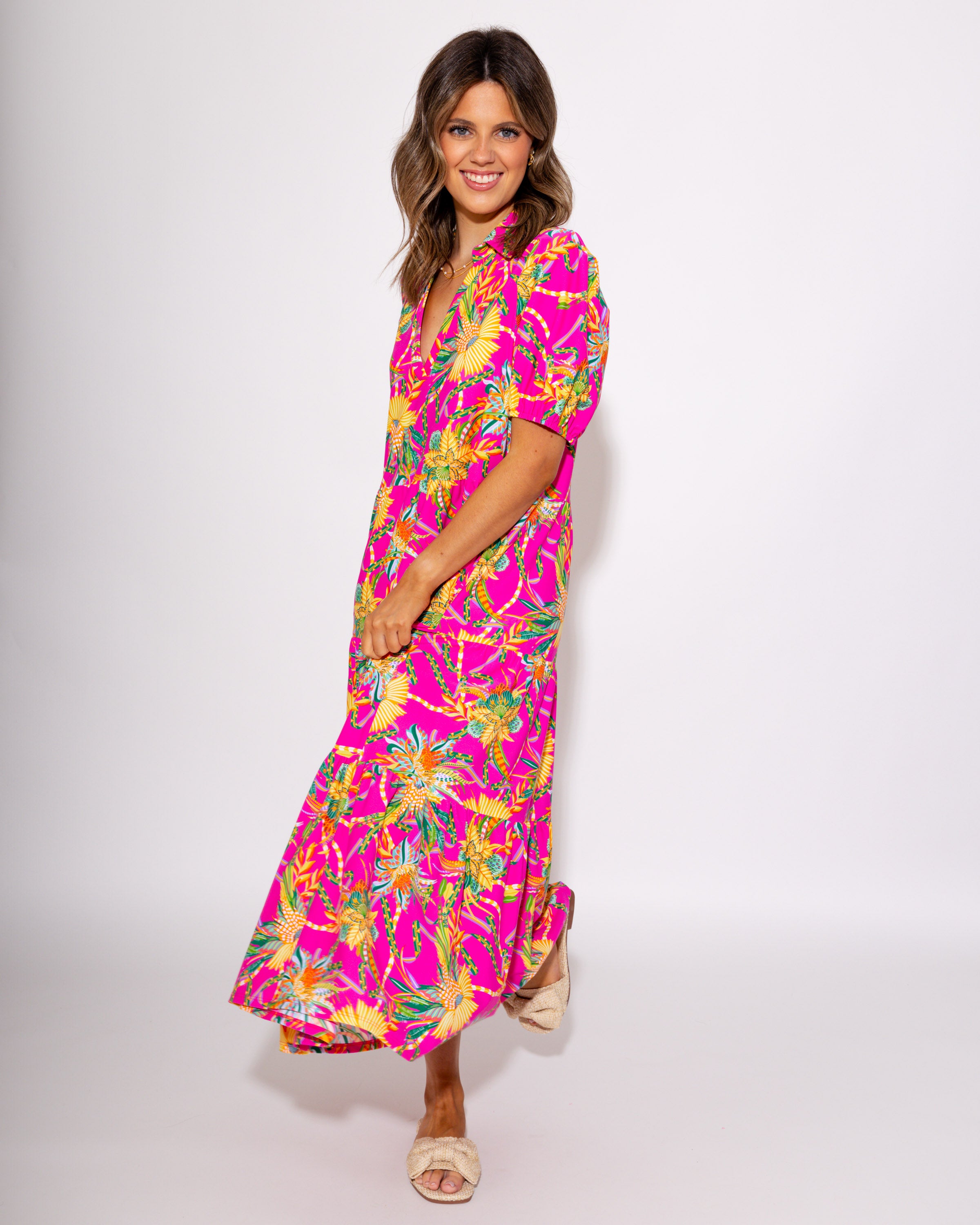 Jude Connally | Portia Dress in Peacock Floral Pink