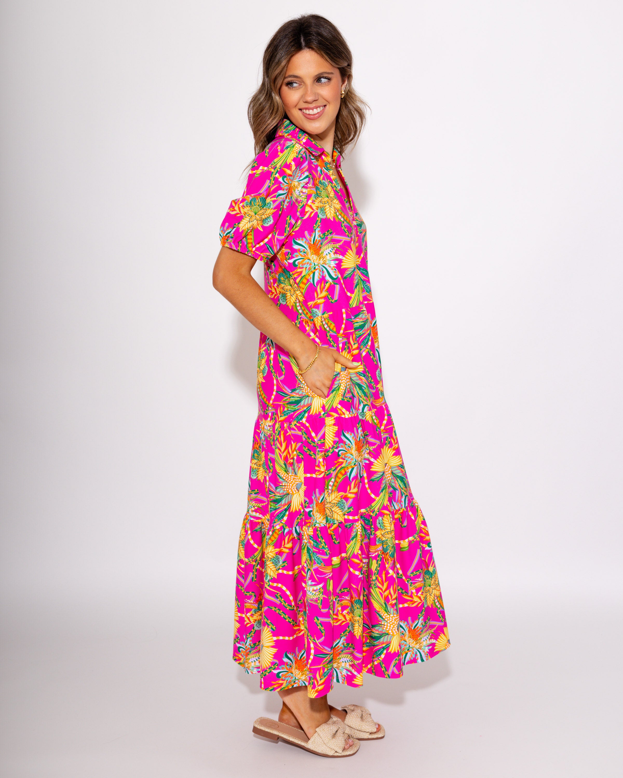 Jude Connally | Portia Dress in Peacock Floral Pink