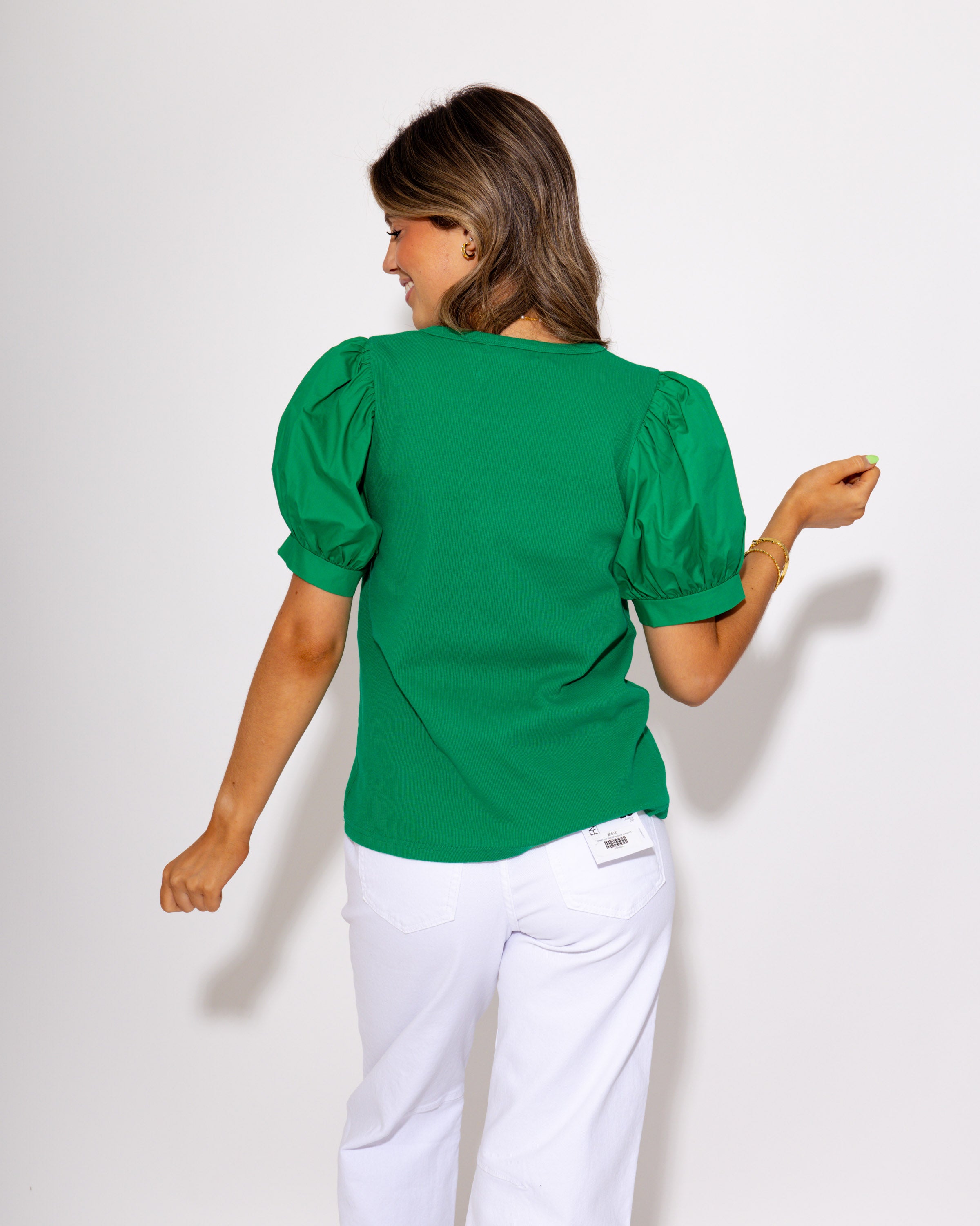 Puff Sleeve Girl Top in Kelly Green