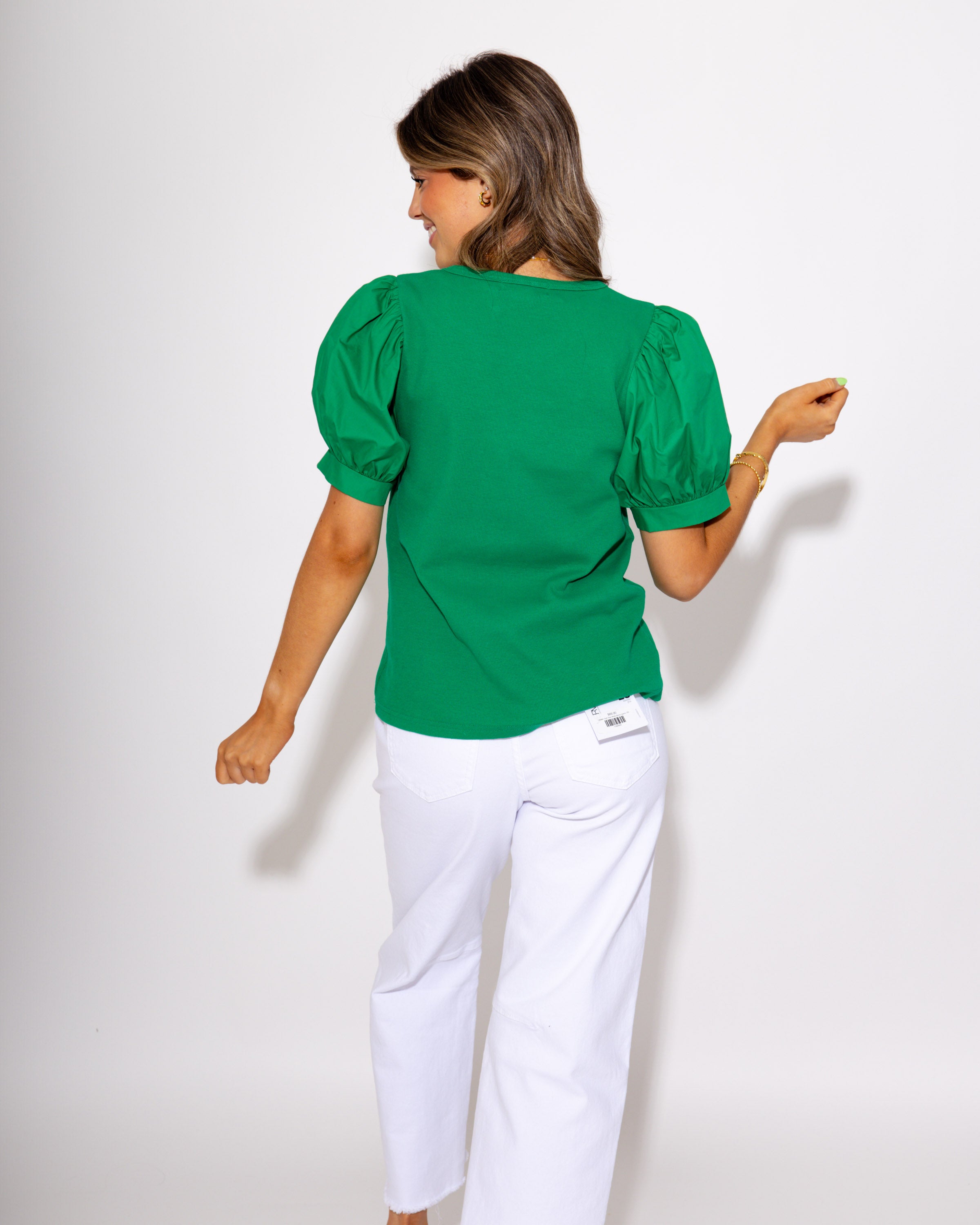 Puff Sleeve Girl Top in Kelly Green