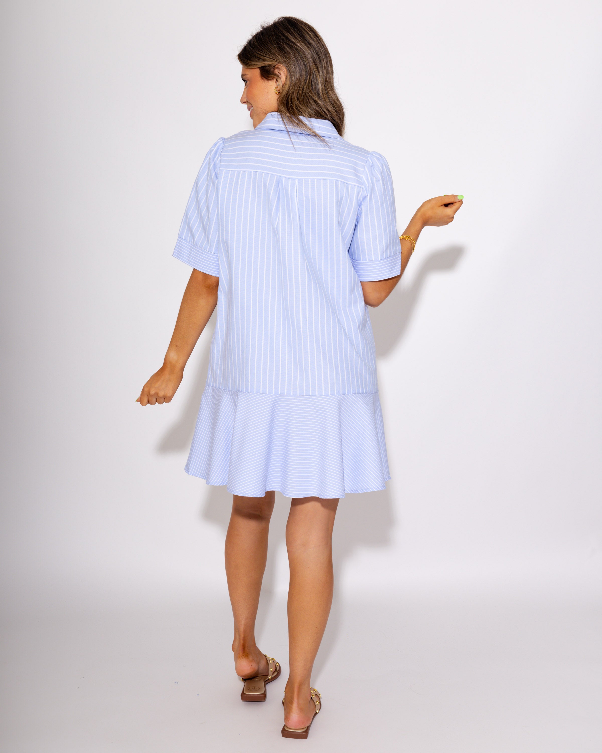 The Shifted Striped Dress in Light Blue