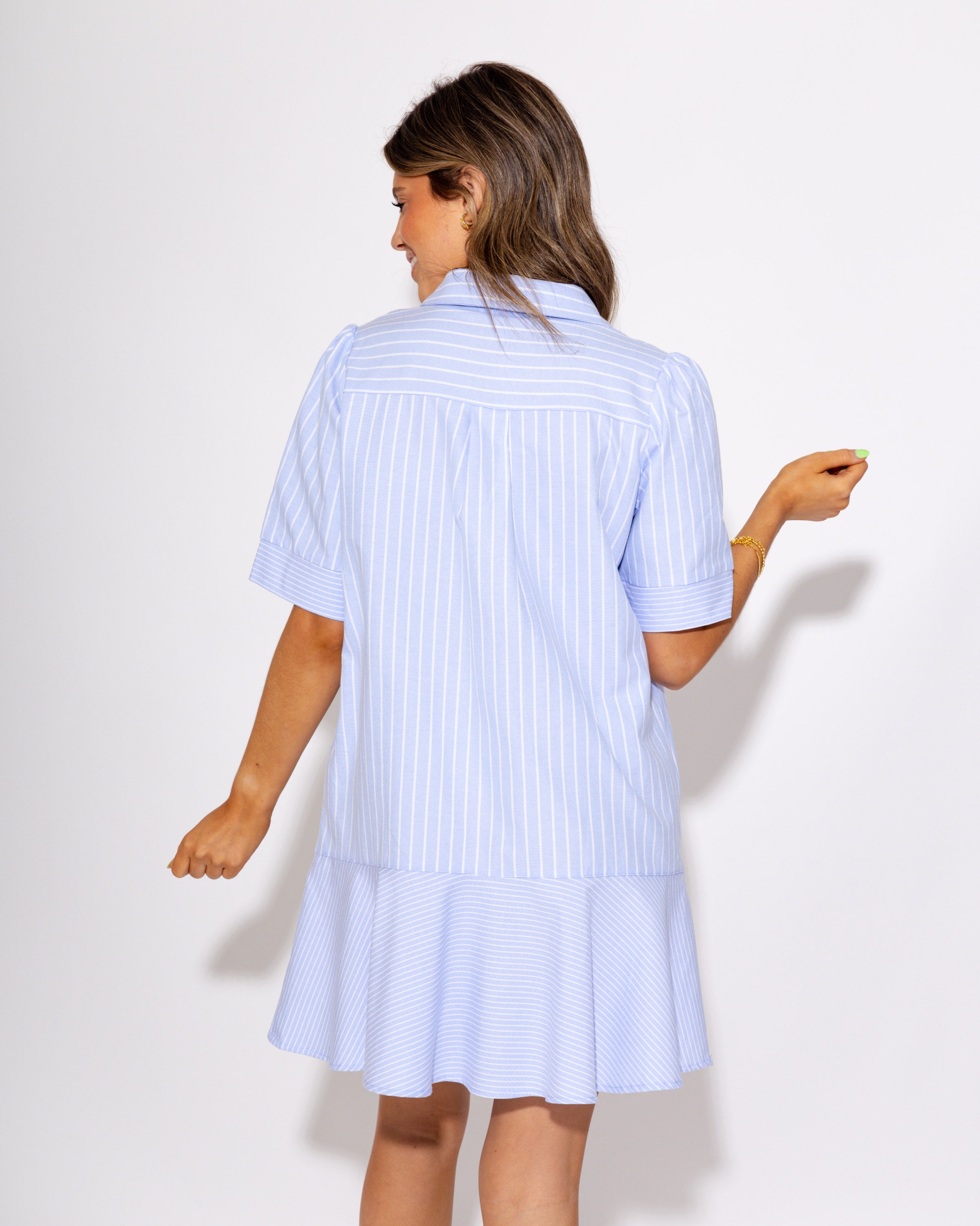 The Shifted Striped Dress in Light Blue