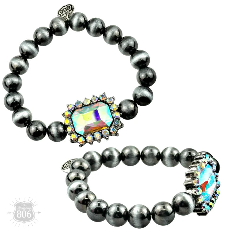 Navajo Style Burnished Beaded Bracelet with Rhinestone Charm