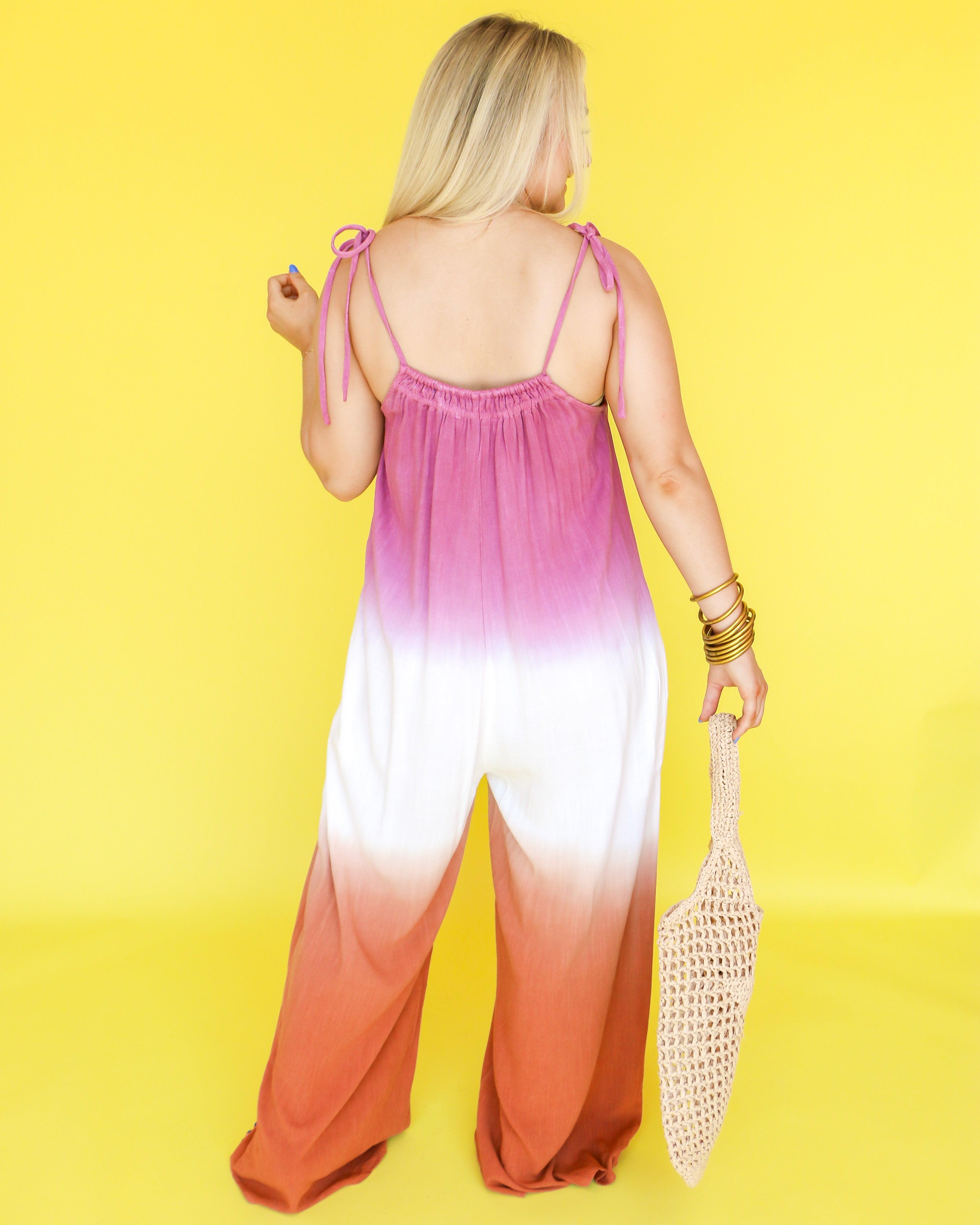 Ombre Wide Leg Casual Comfy Jumpsuit in Lavender