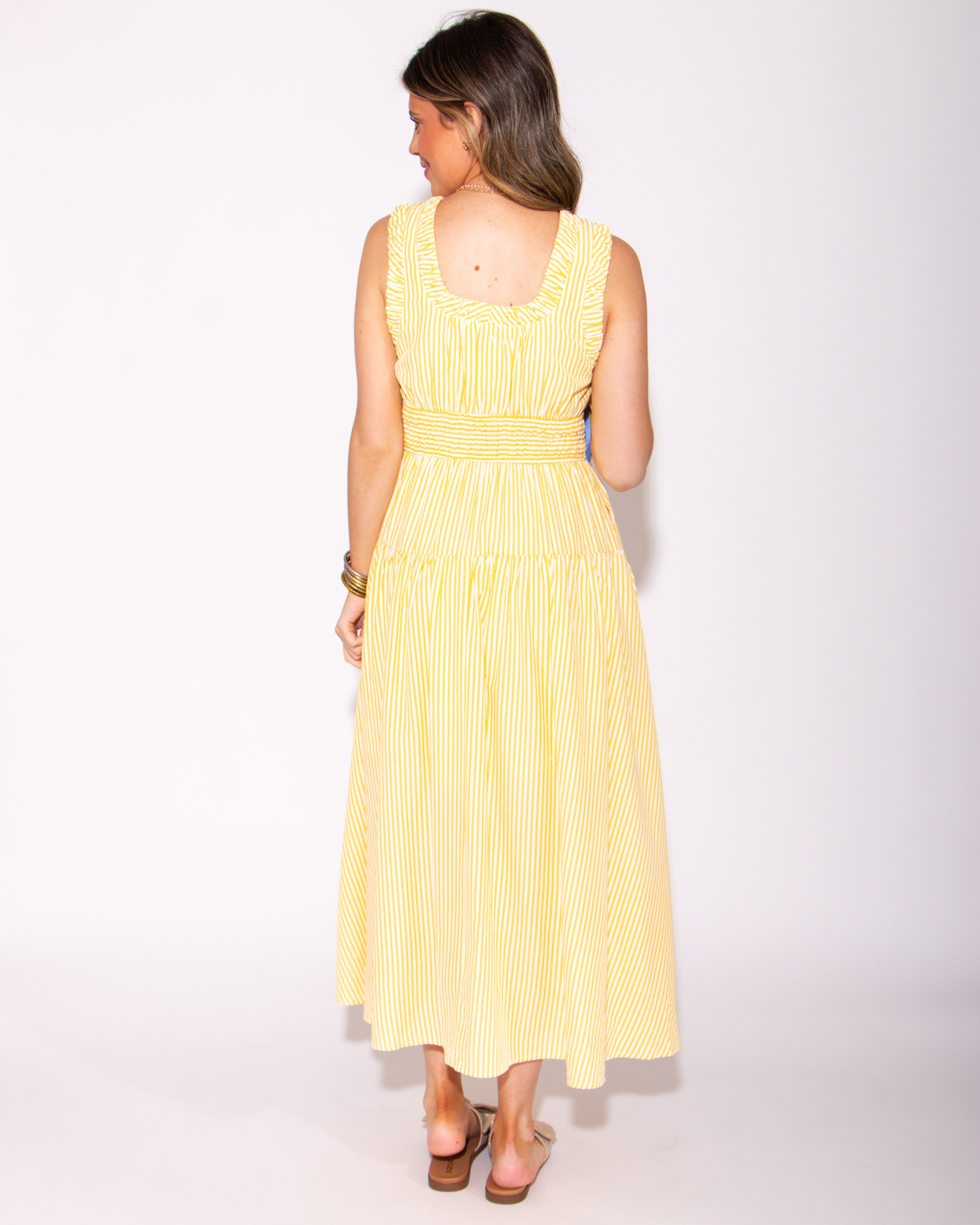 Sunny Striped and Cinched Midi Dresses